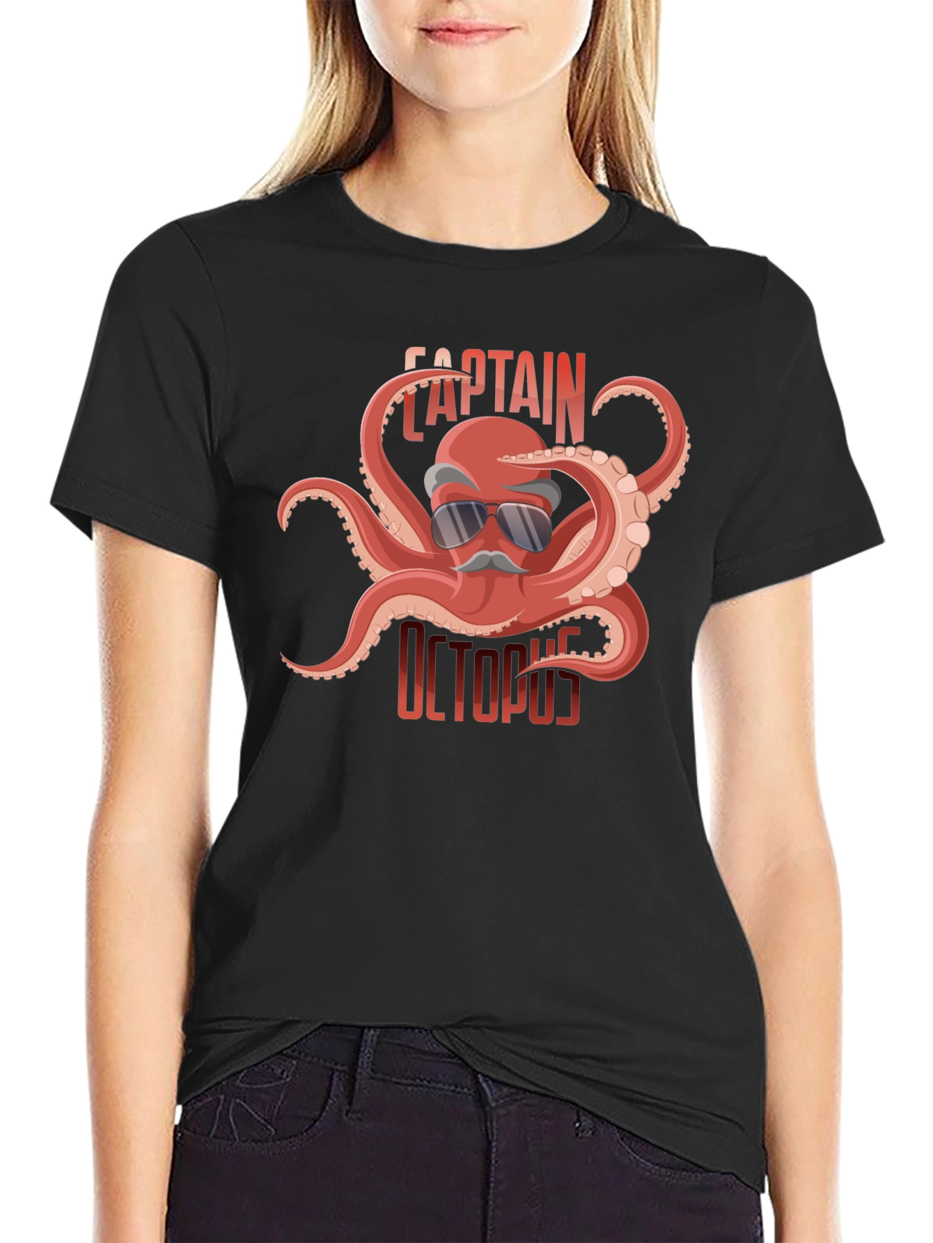 Black Captain Octopus Graphic Tee - Black Cotton Shirt view 2