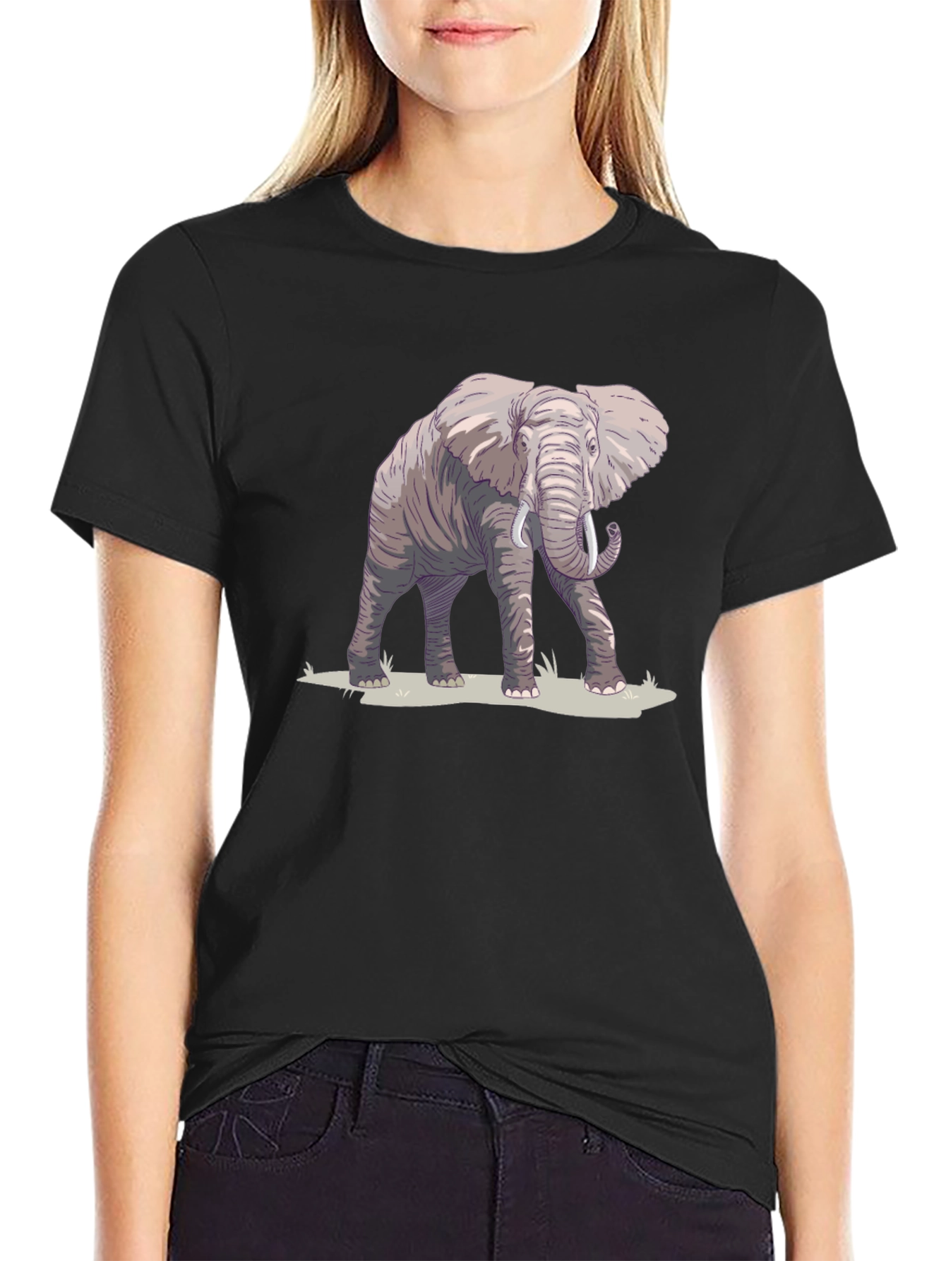 Black Elephant Graphic Print Black T-Shirt view 2