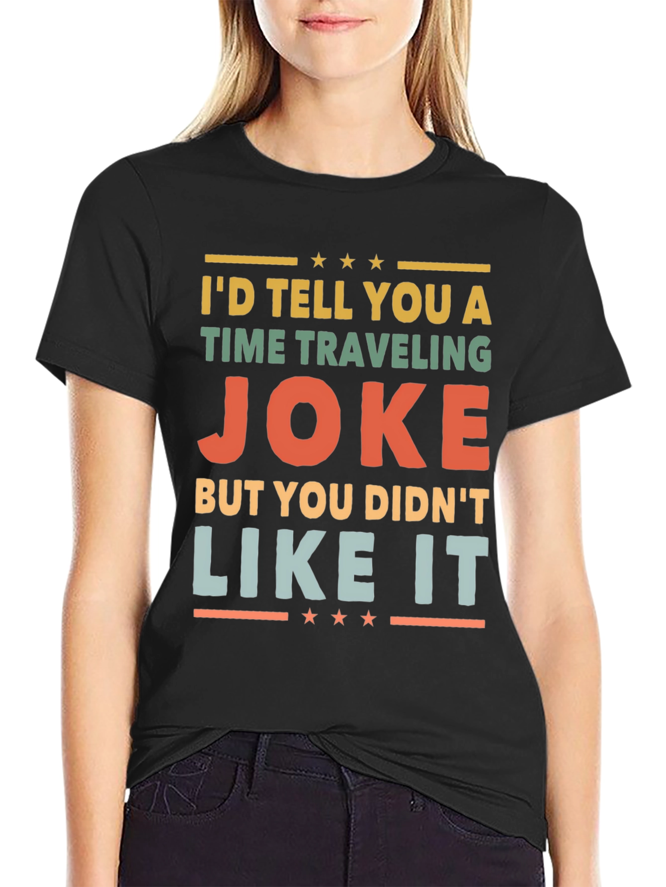 Black Time Traveling Joke Graphic Tee view 2