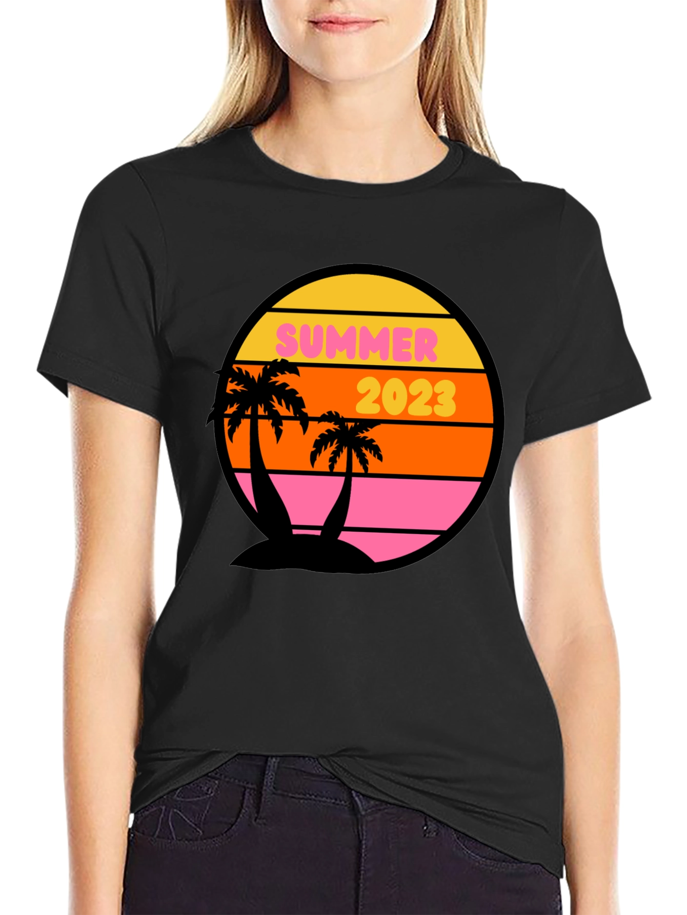 Black Summer 2023 Palm Tree Graphic Tee - Black view 2