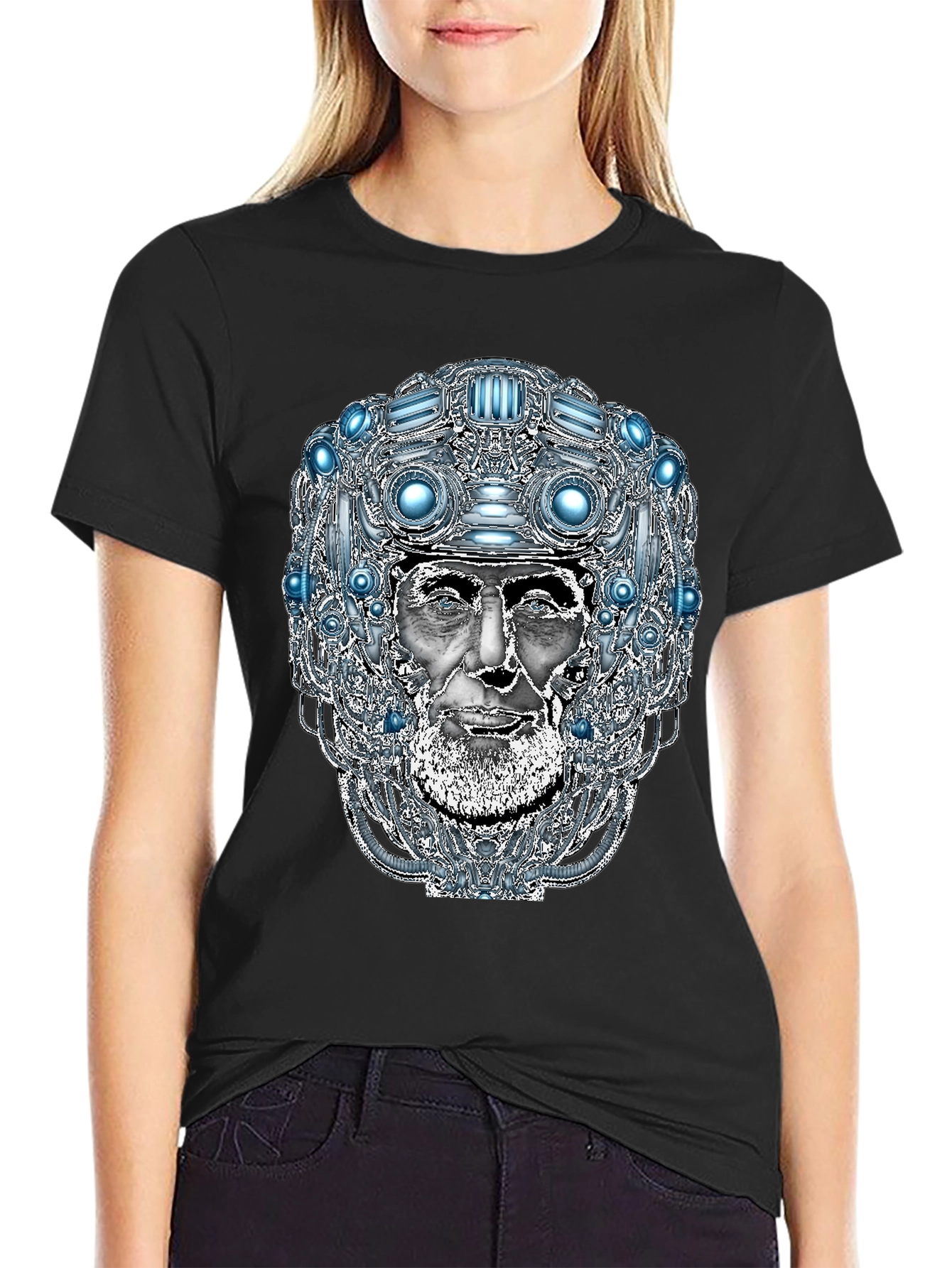 Black Futuristic Old Man Graphic T-Shirt view 2