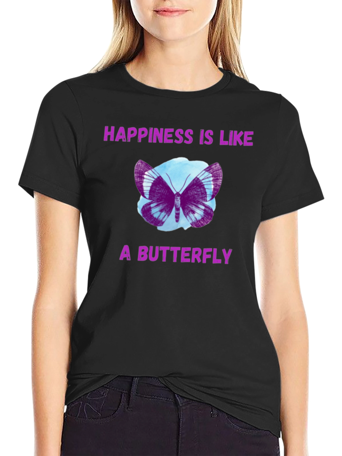 Black Happiness Butterfly Graphic Tee view 2