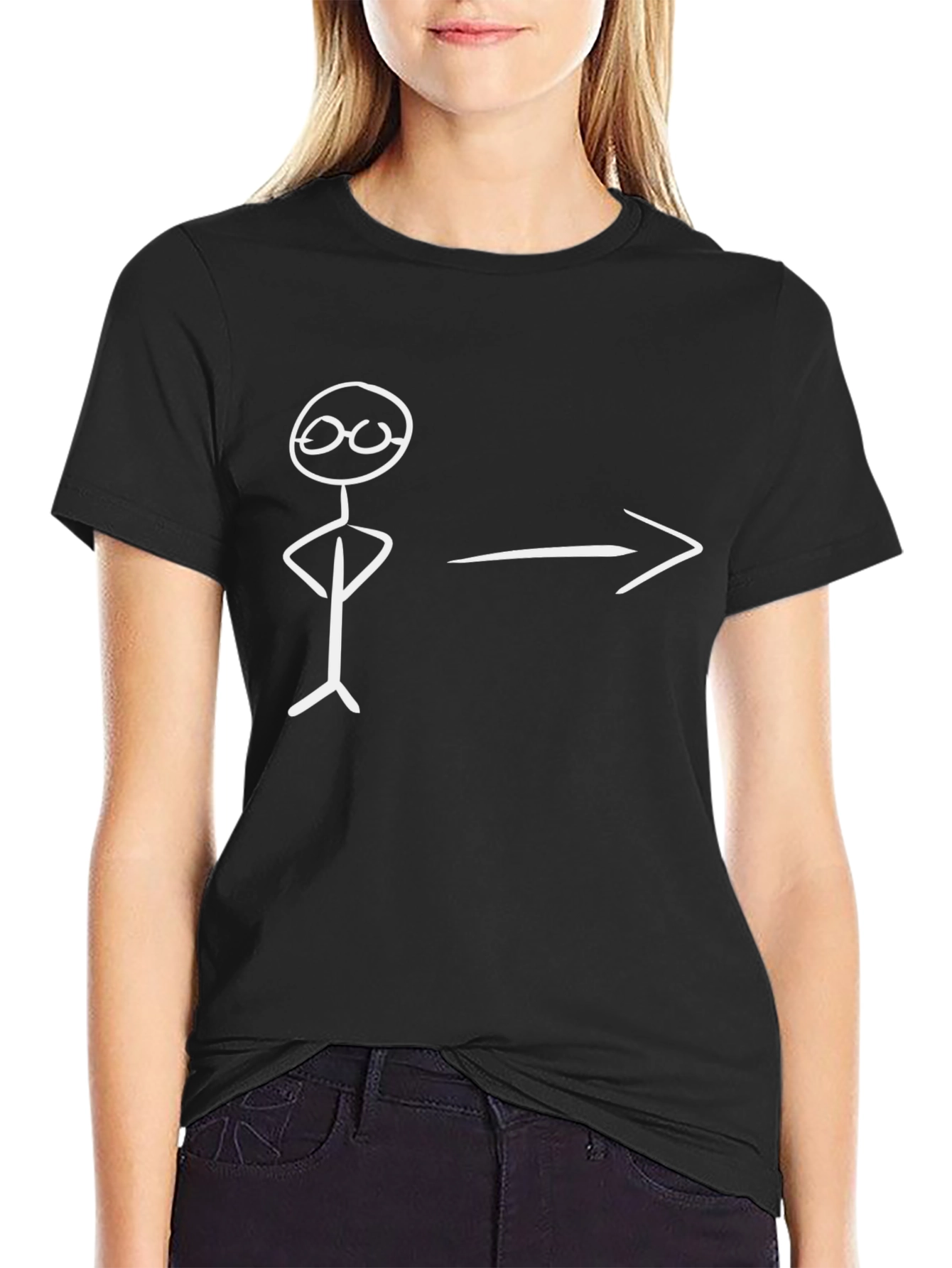 Black Funny Stick Figure T-Shirt - Pointing the Way! view 2