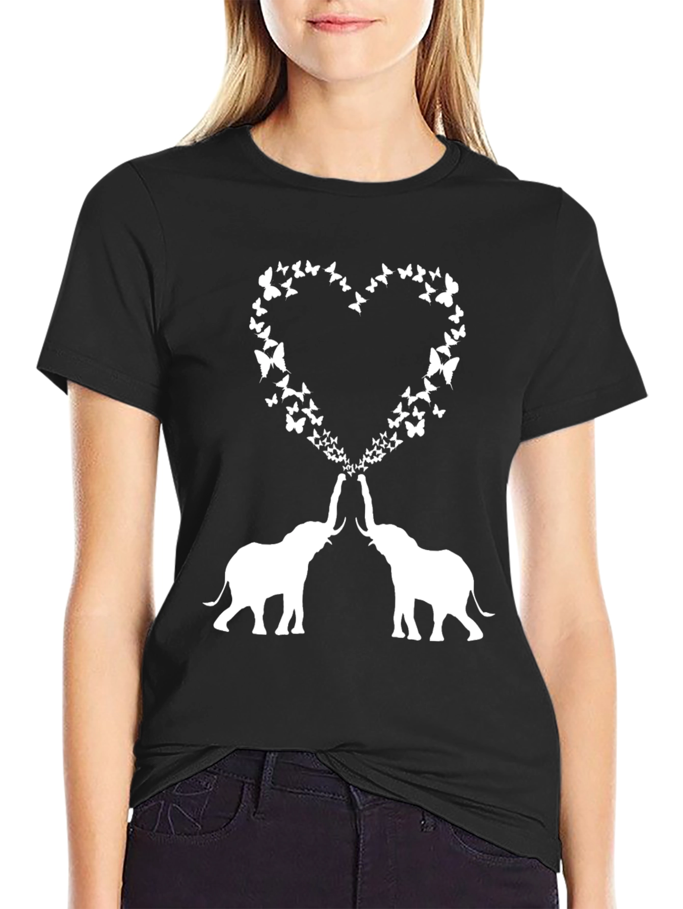 Black Elephant Butterfly Heart Graphic Tee view 2