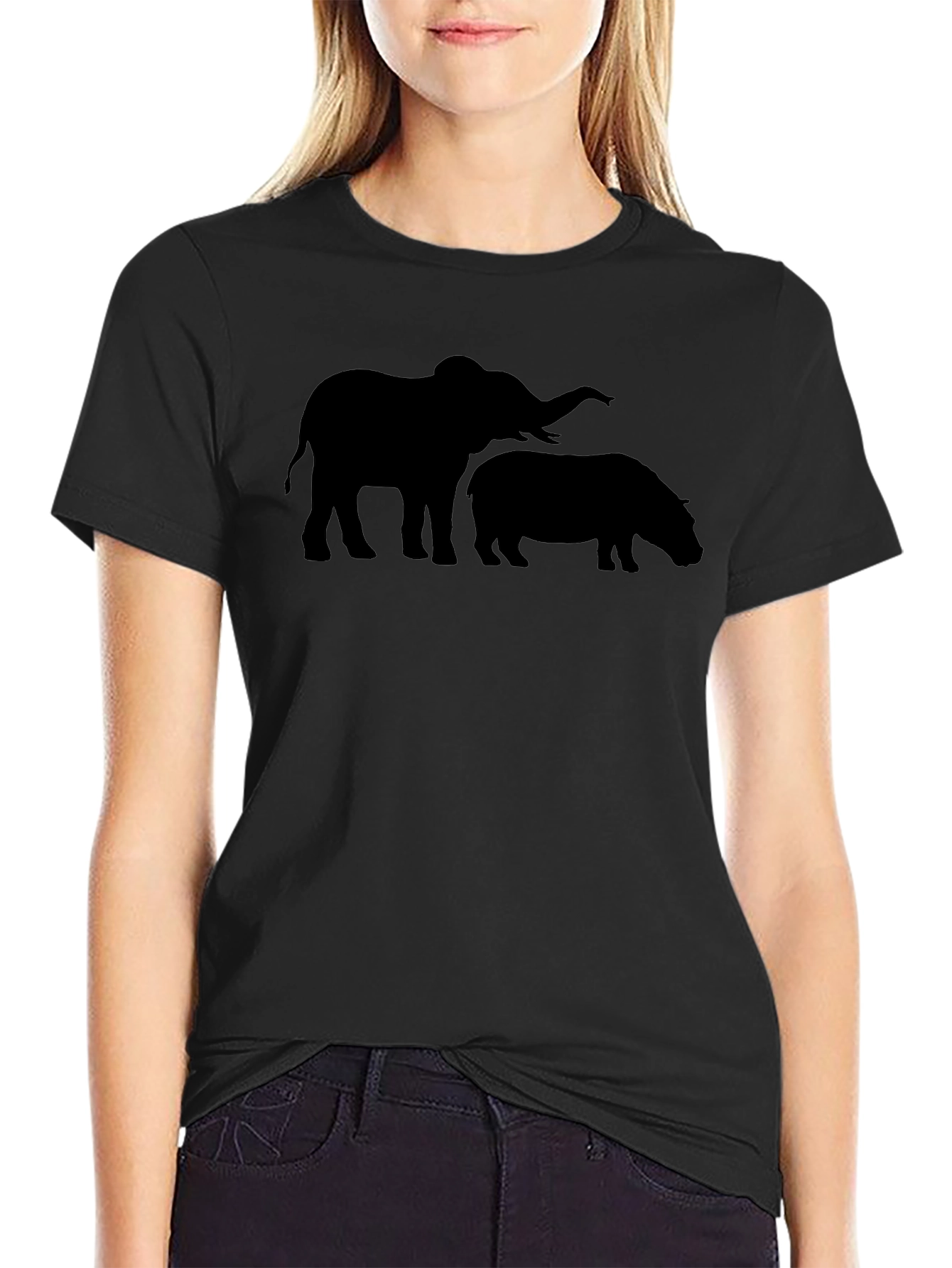 Black Elephant and Hippo Graphic T-Shirt view 2