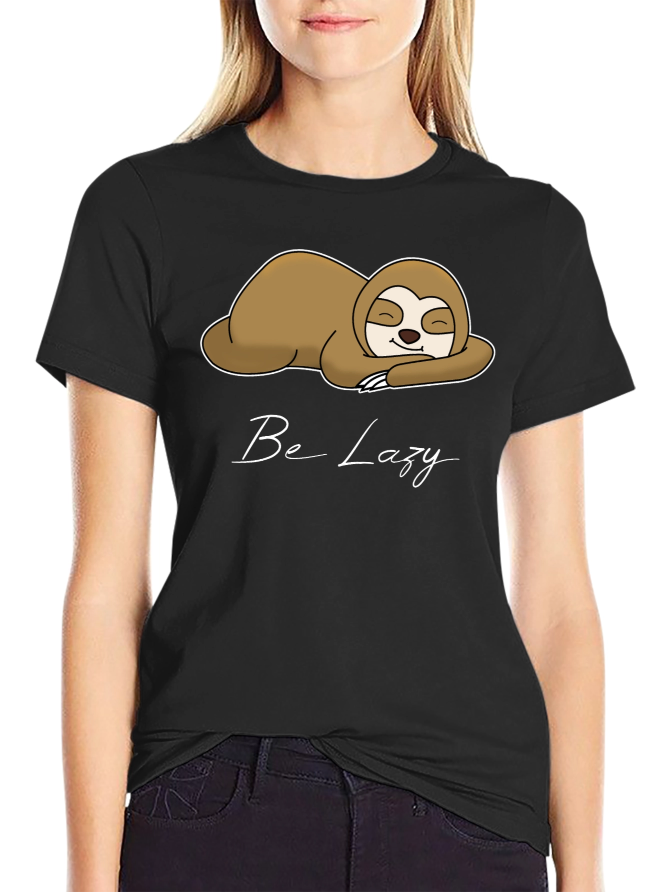 Black Be Lazy Sloth Graphic Tee - Relaxed Comfort view 2