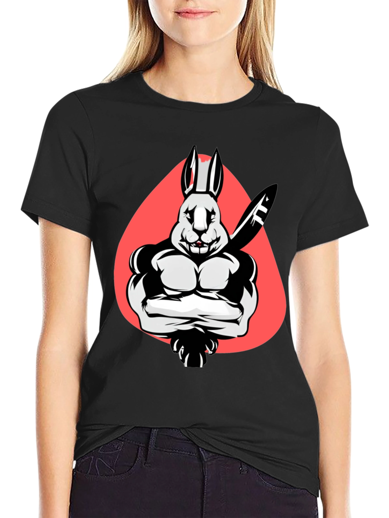Black Muscle Rabbit T-Shirt - Black Graphic Tee view 2