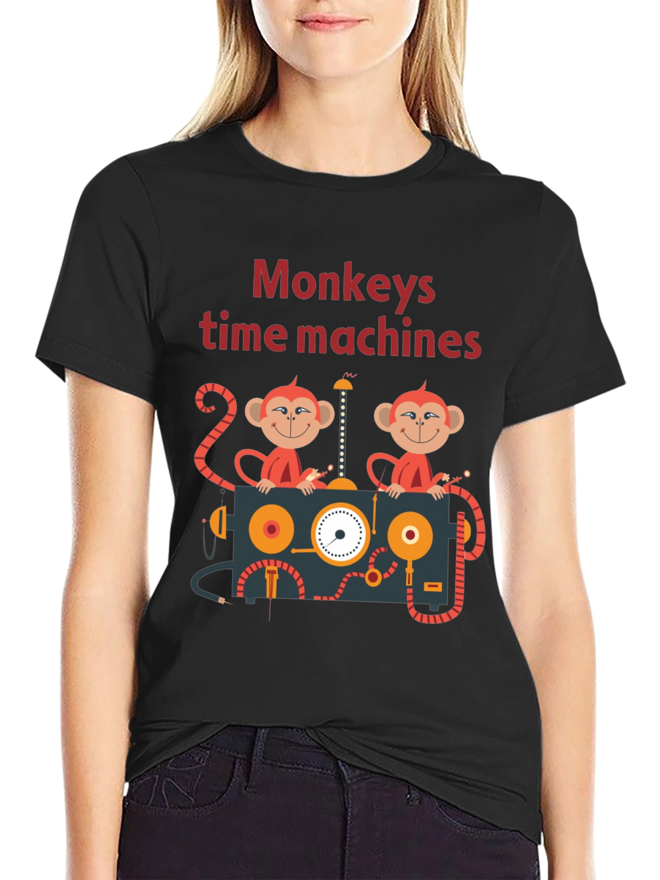 Black Monkeys Time Machines Graphic Tee - Black Cotton T-Shirt view 2