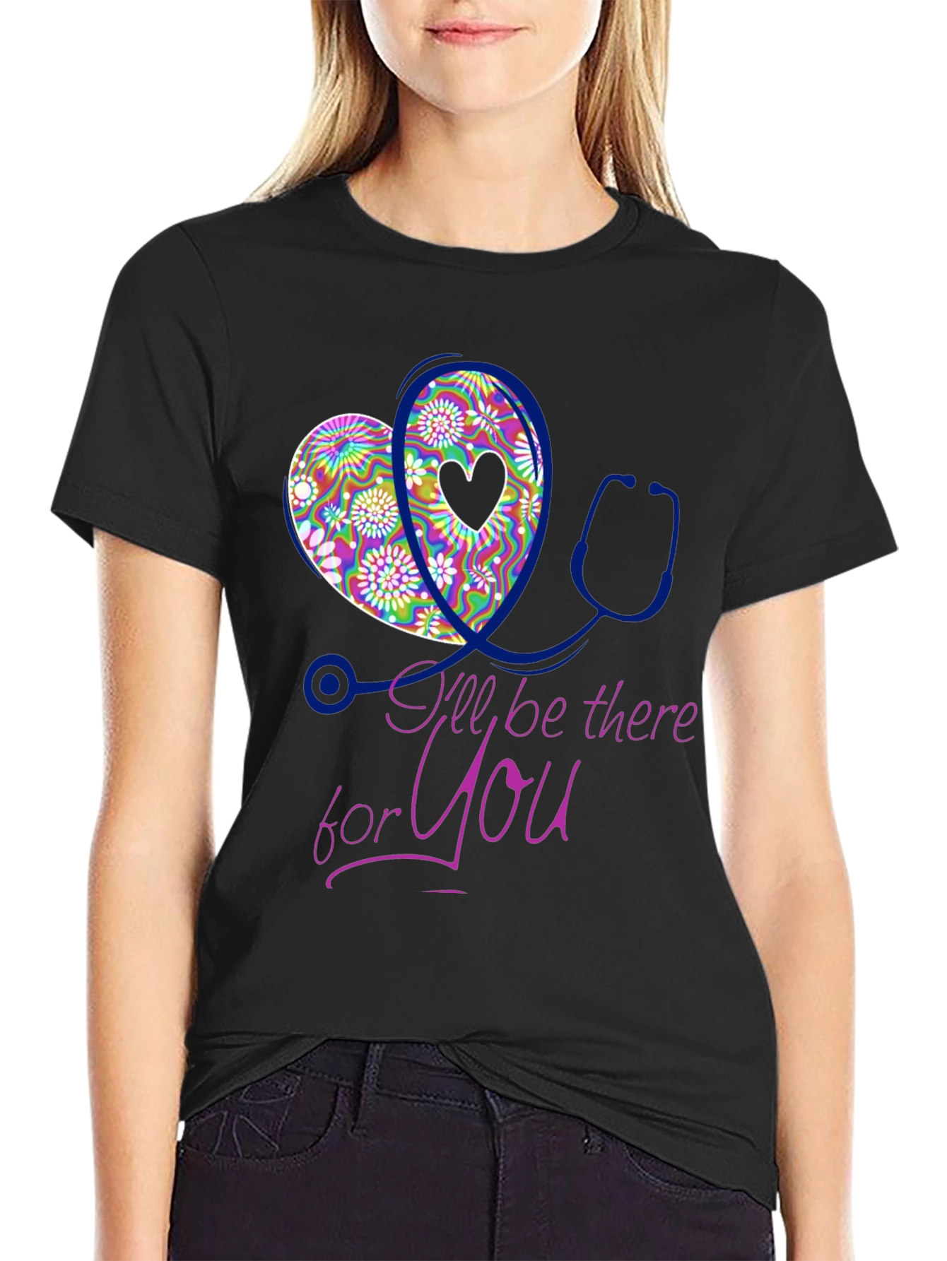 Black Heart Stethoscope Graphic Tee - Nurse Doctor Gift view 2
