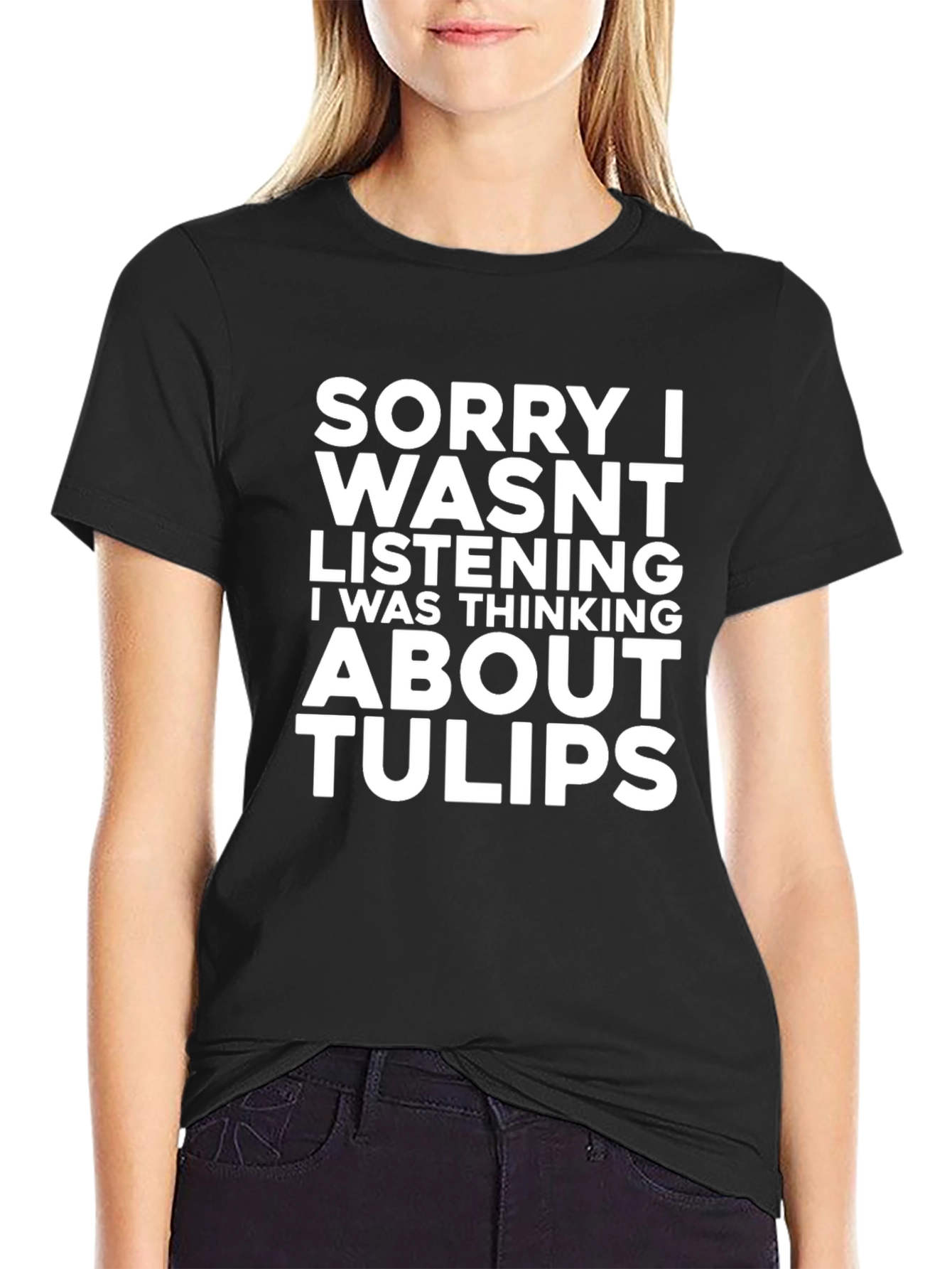 Black Funny Tulips T-Shirt - Sorry Wasn't Listening view 2
