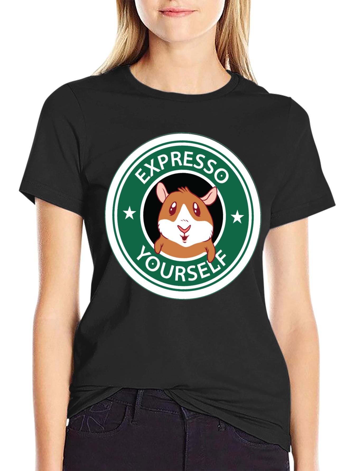 Black Expresso Yourself Graphic T-Shirt - Funny Hamster Design view 2