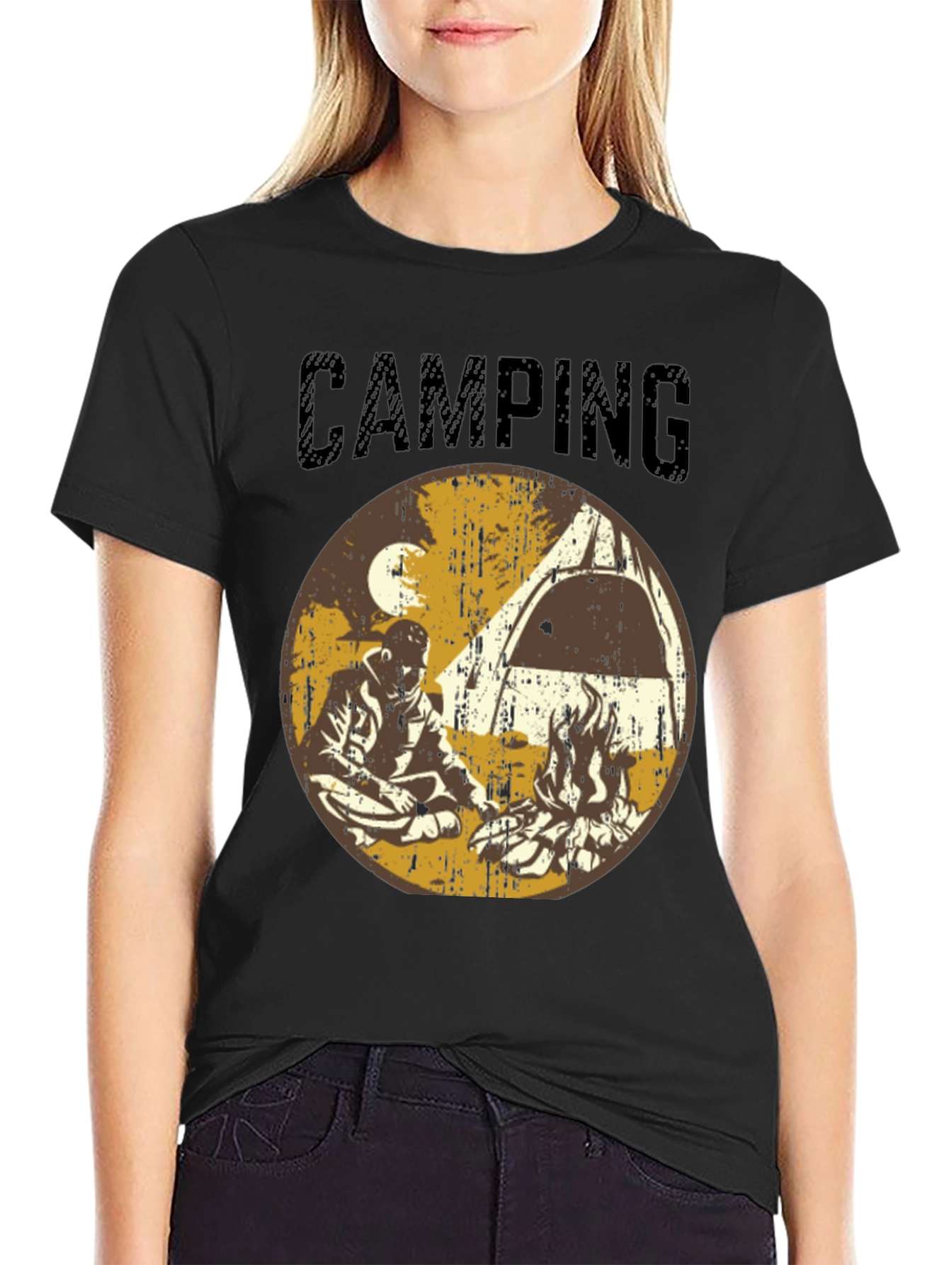 Black Vintage Camping Graphic T-Shirt view 2
