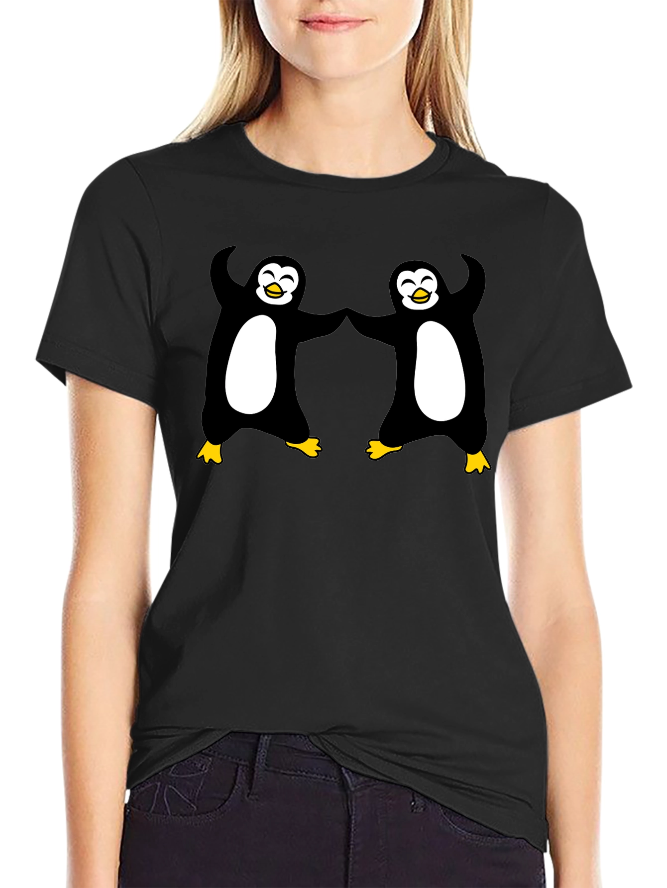 Black Dancing Penguins Black T-Shirt - Cute & Fun view 2