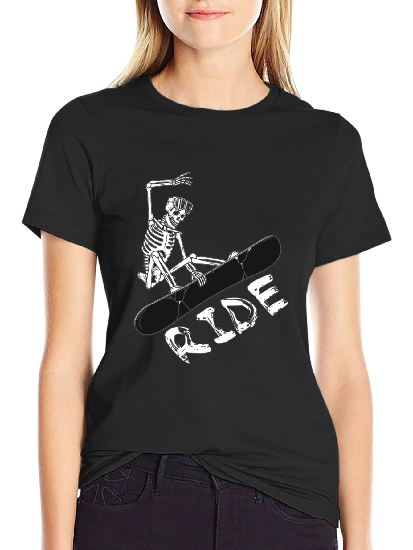 Black Skeleton Snowboarder Graphic Tee - Ride in Style view 2