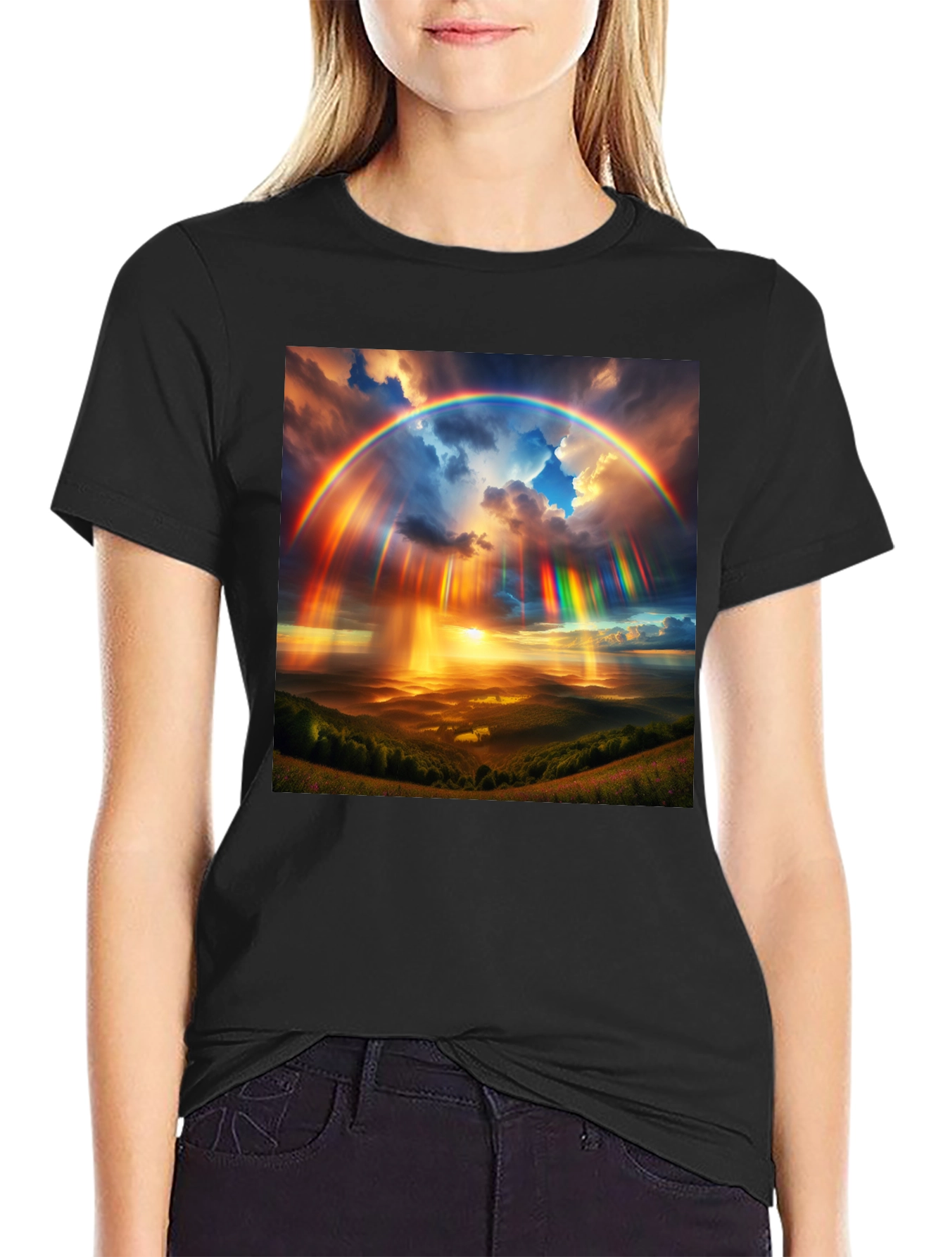Black Rainbow Sky T-Shirt - Vivid Colors, Unique Design view 2