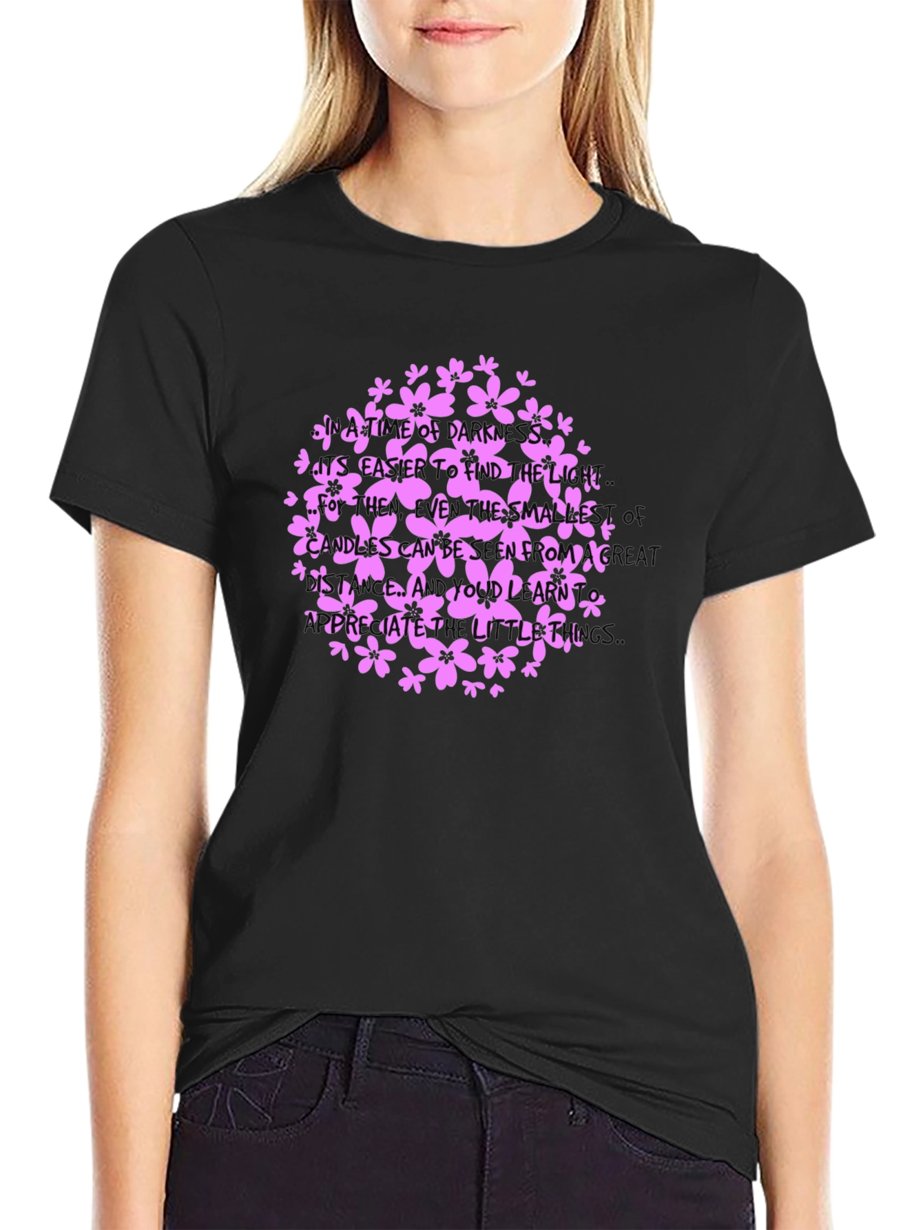 Black Floral Inspirational Quote T-Shirt view 2