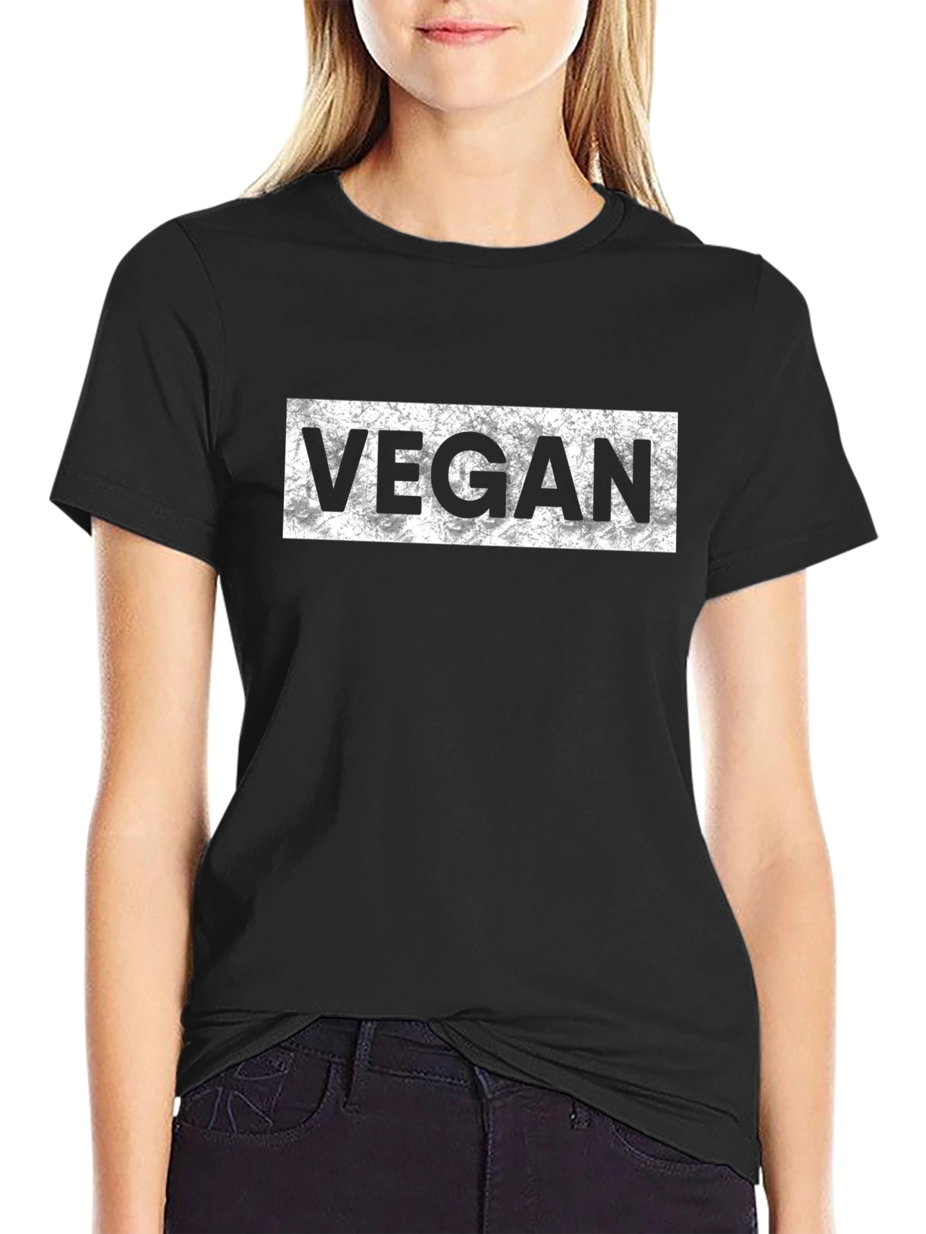 Black Vegan Graphic Tee - Black Cotton T-Shirt view 2