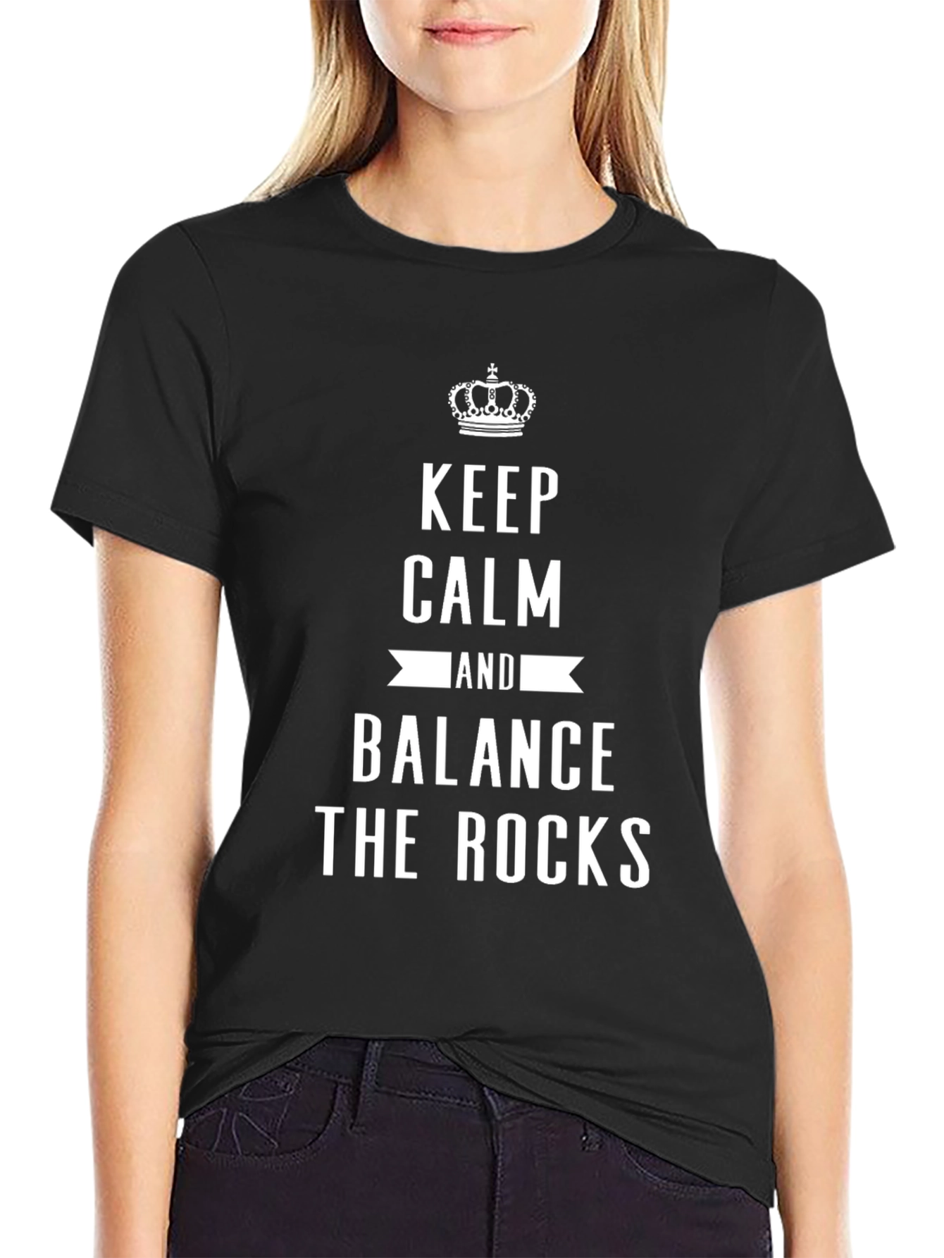 Black Keep Calm and Balance the Rocks Graphic Tee view 2