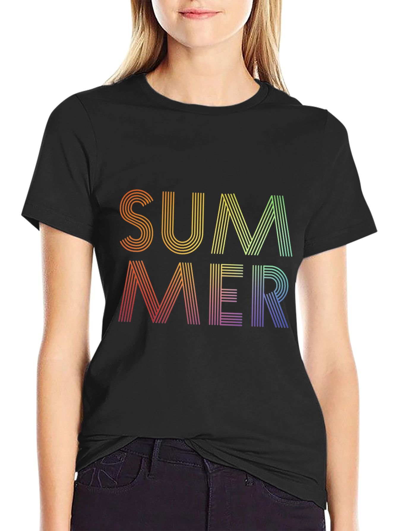 Black Summer Rainbow Graphic Tee - Black Cotton Blend view 2