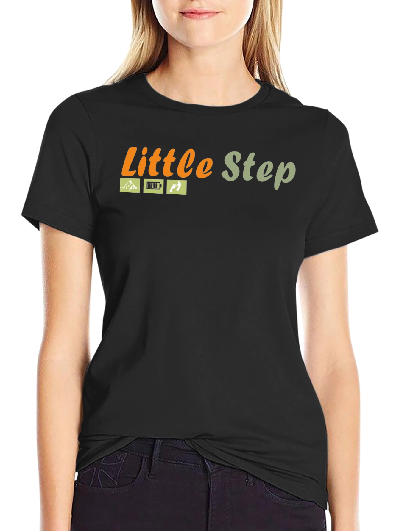 Black Little Step Black Cotton Graphic Tee view 2