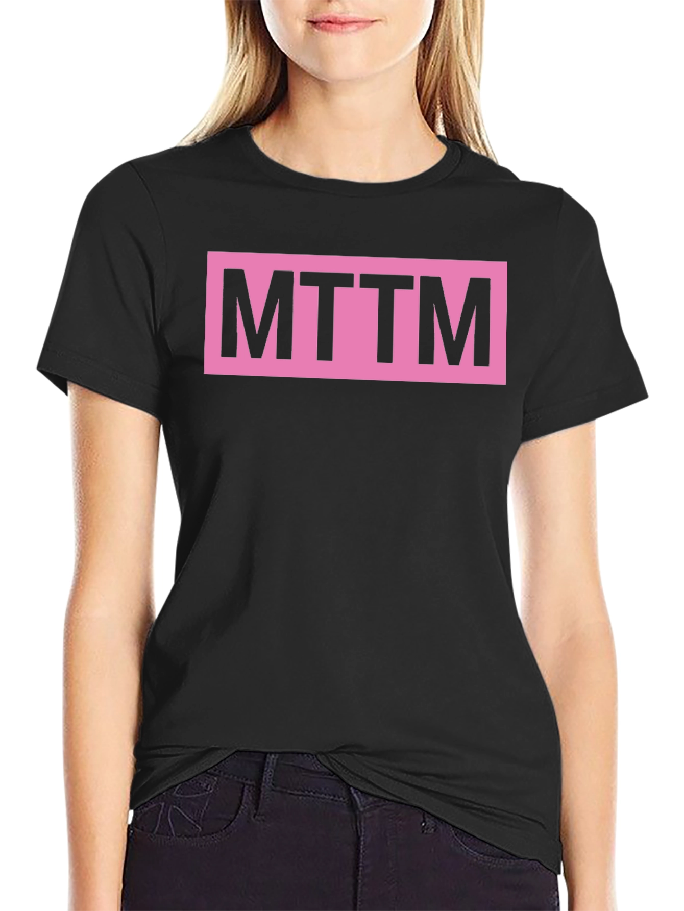Black MTTM Graphic Tee - Pink Logo on Black Cotton Shirt view 2