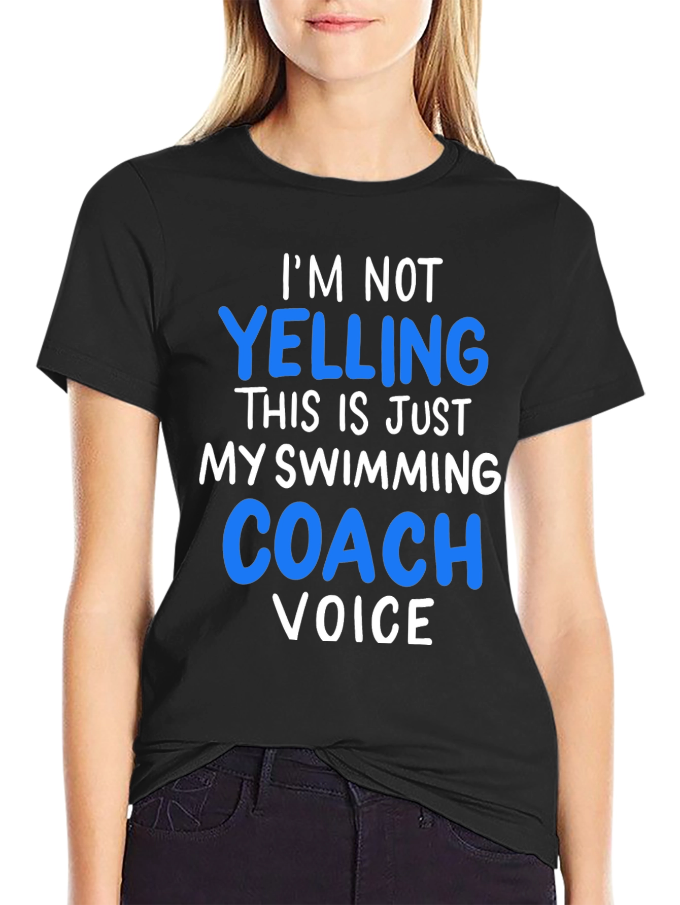 Black Funny Swimming Coach Voice T-Shirt view 2