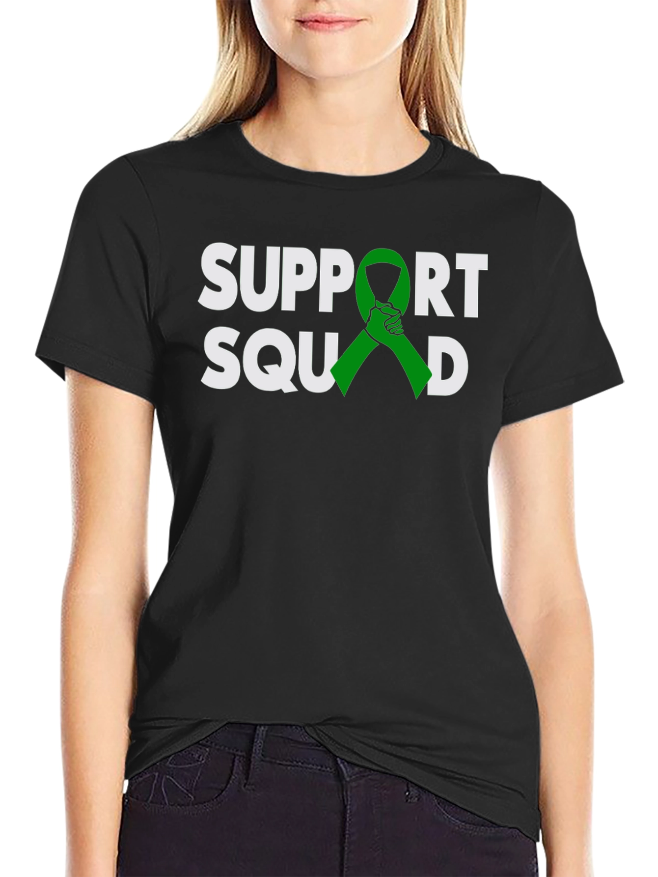 Black Support Squad Green Ribbon Graphic T-Shirt view 2