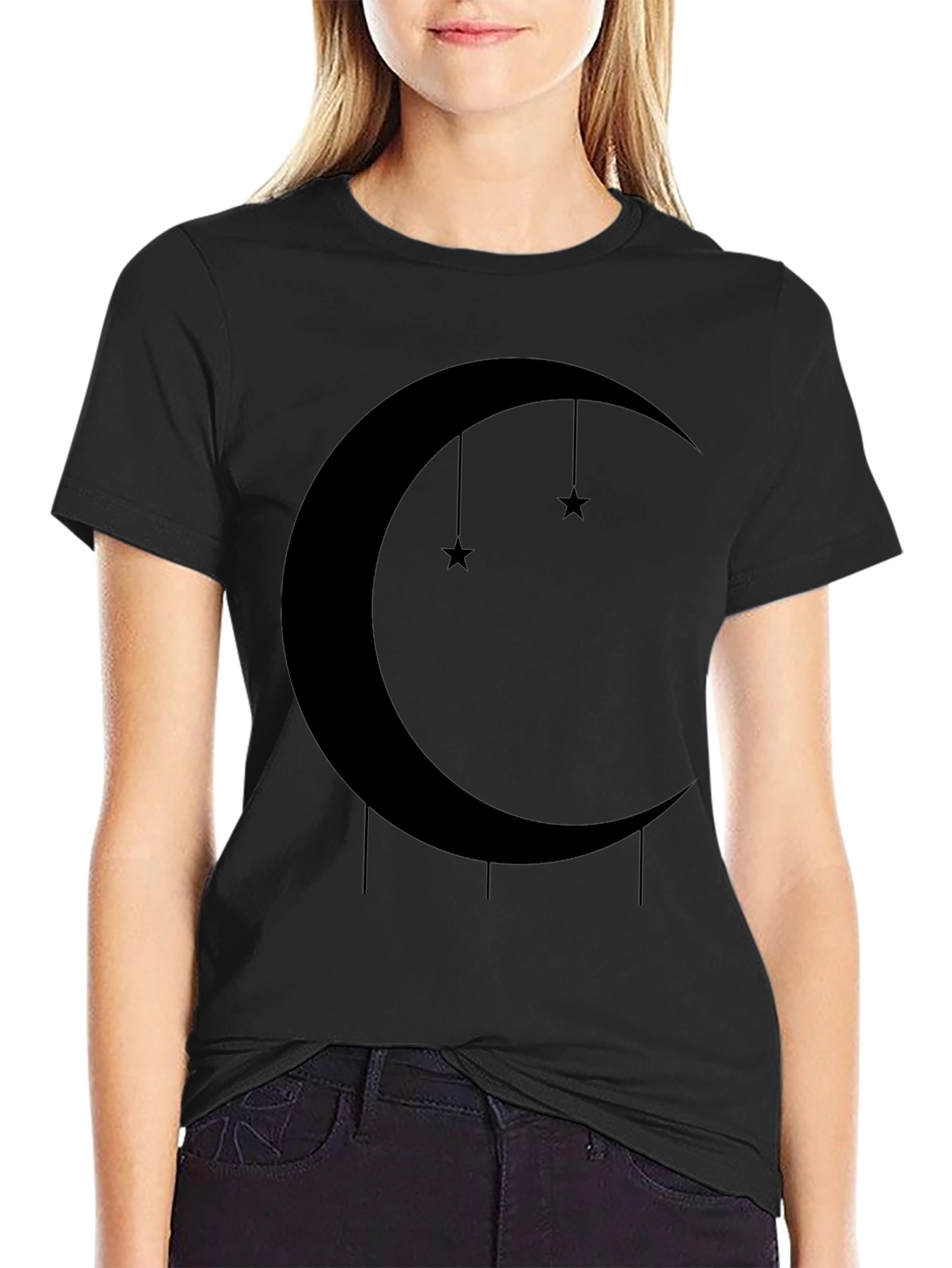 Black Celestial Crescent Moon & Stars Graphic Tee view 2