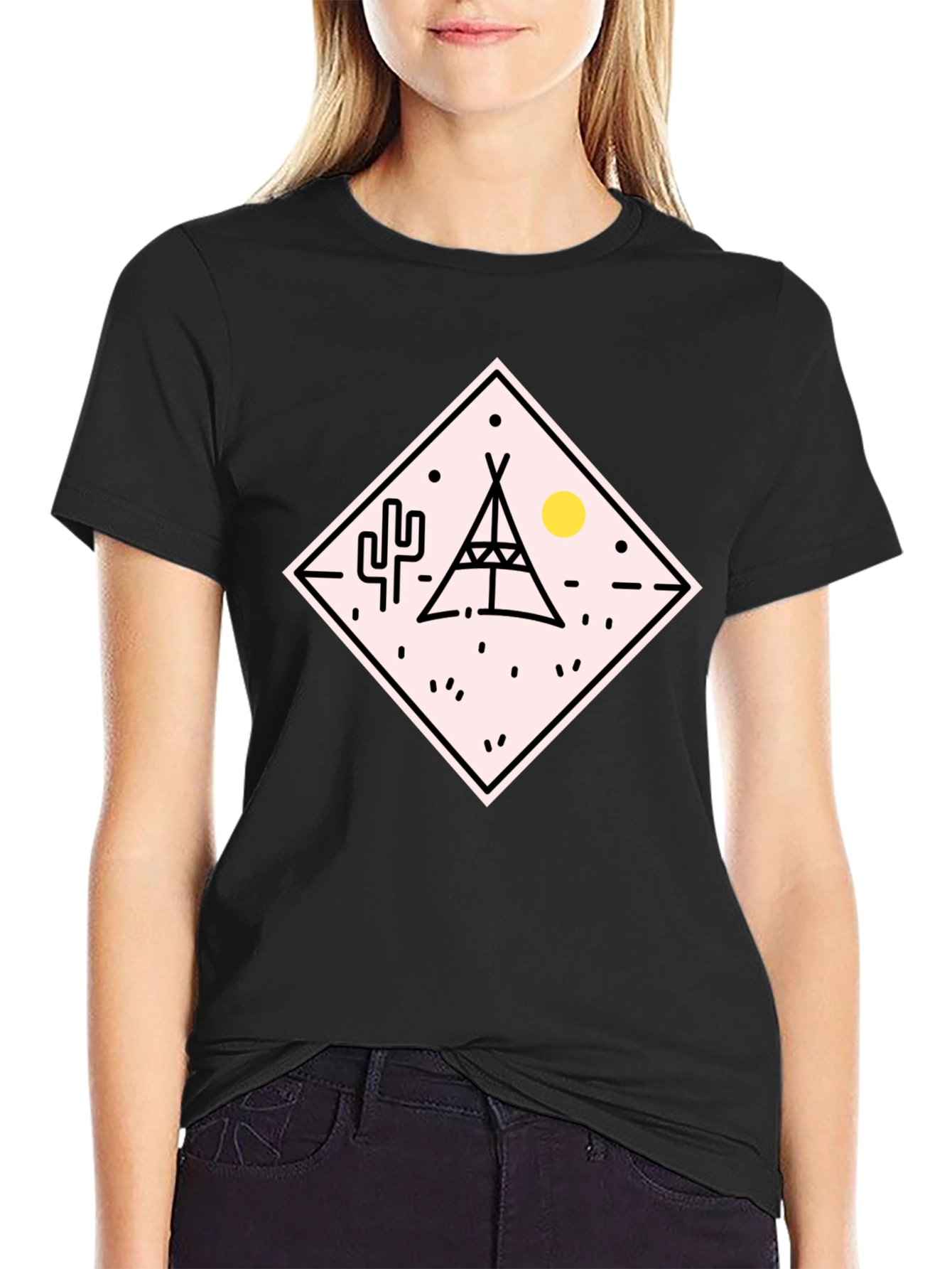 Black Teepee Desert Graphic T-Shirt - Black view 2