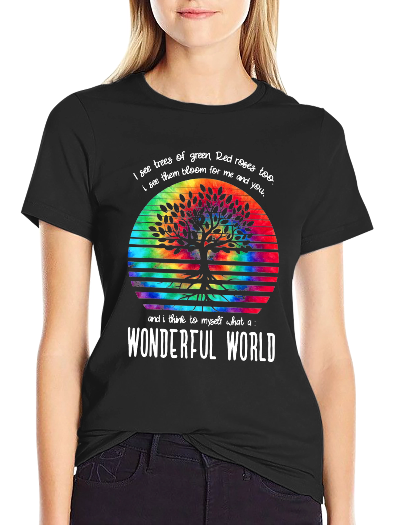 Black Wonderful World Tree Tie-Dye Graphic Tee view 2