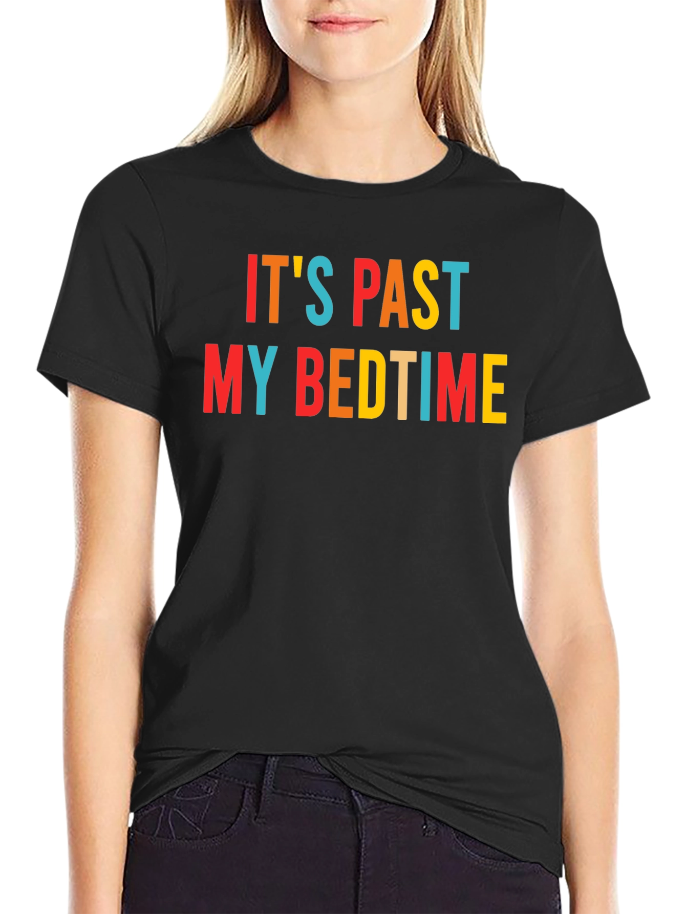 Black It's Past My Bedtime Funny Graphic T-Shirt view 2