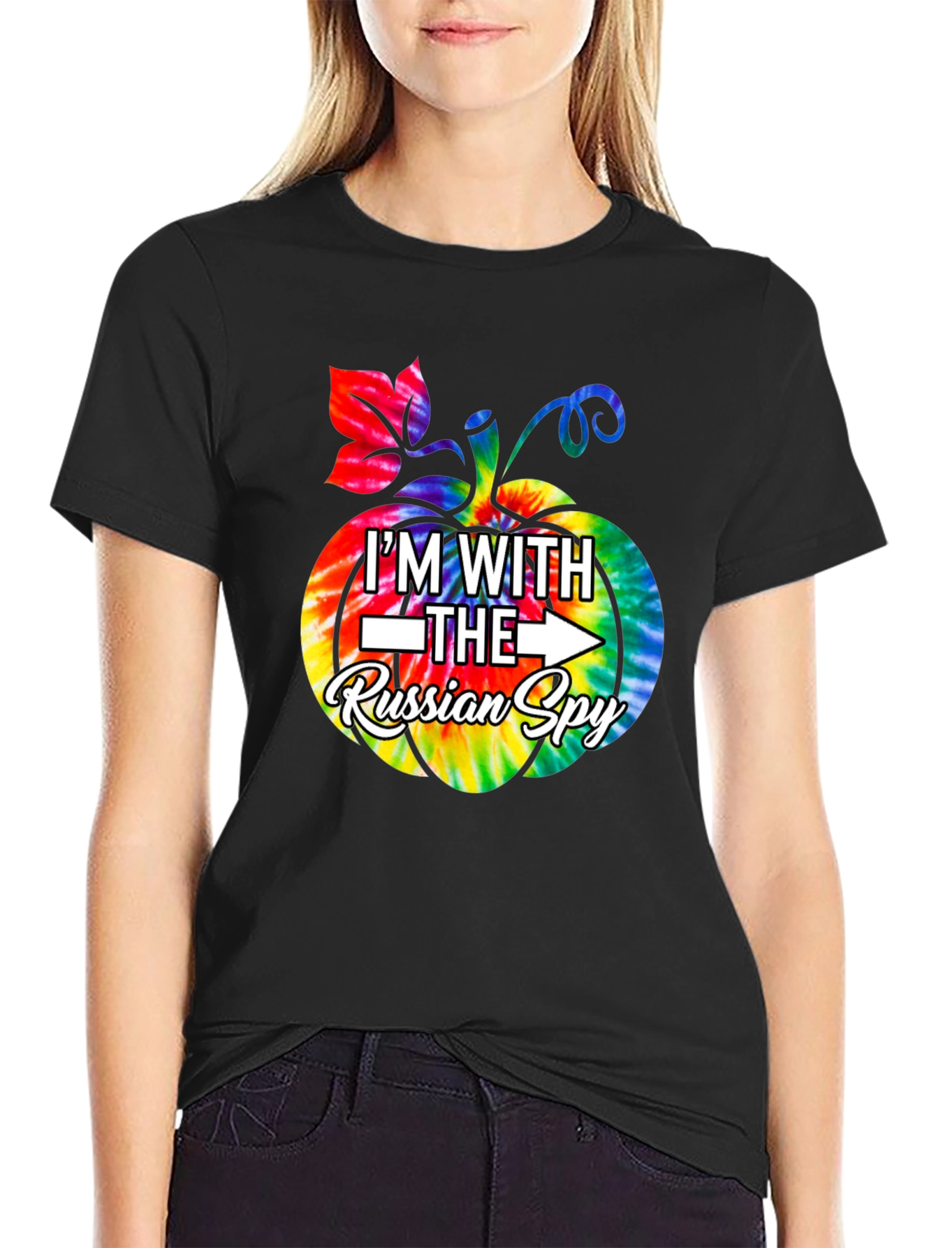 Black I'm With the Russian Spy Tie Dye Halloween T-Shirt view 2