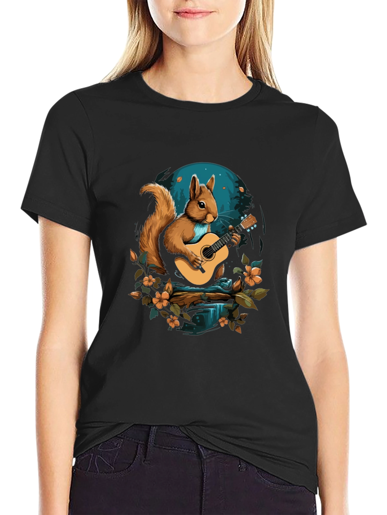 Black Squirrel Guitarist Graphic T-Shirt view 2