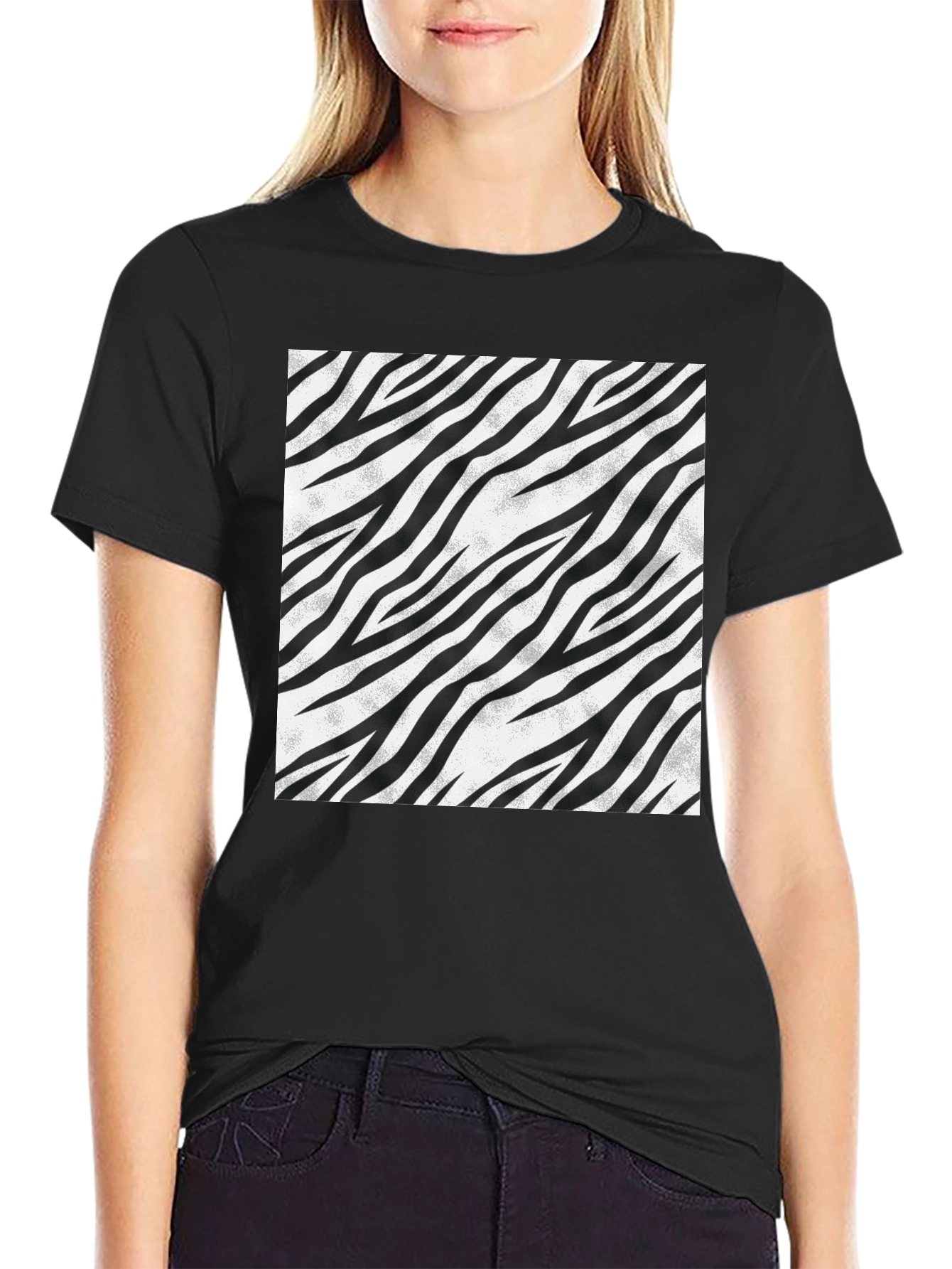 Black Zebra Stripe Graphic Tee - Black view 2