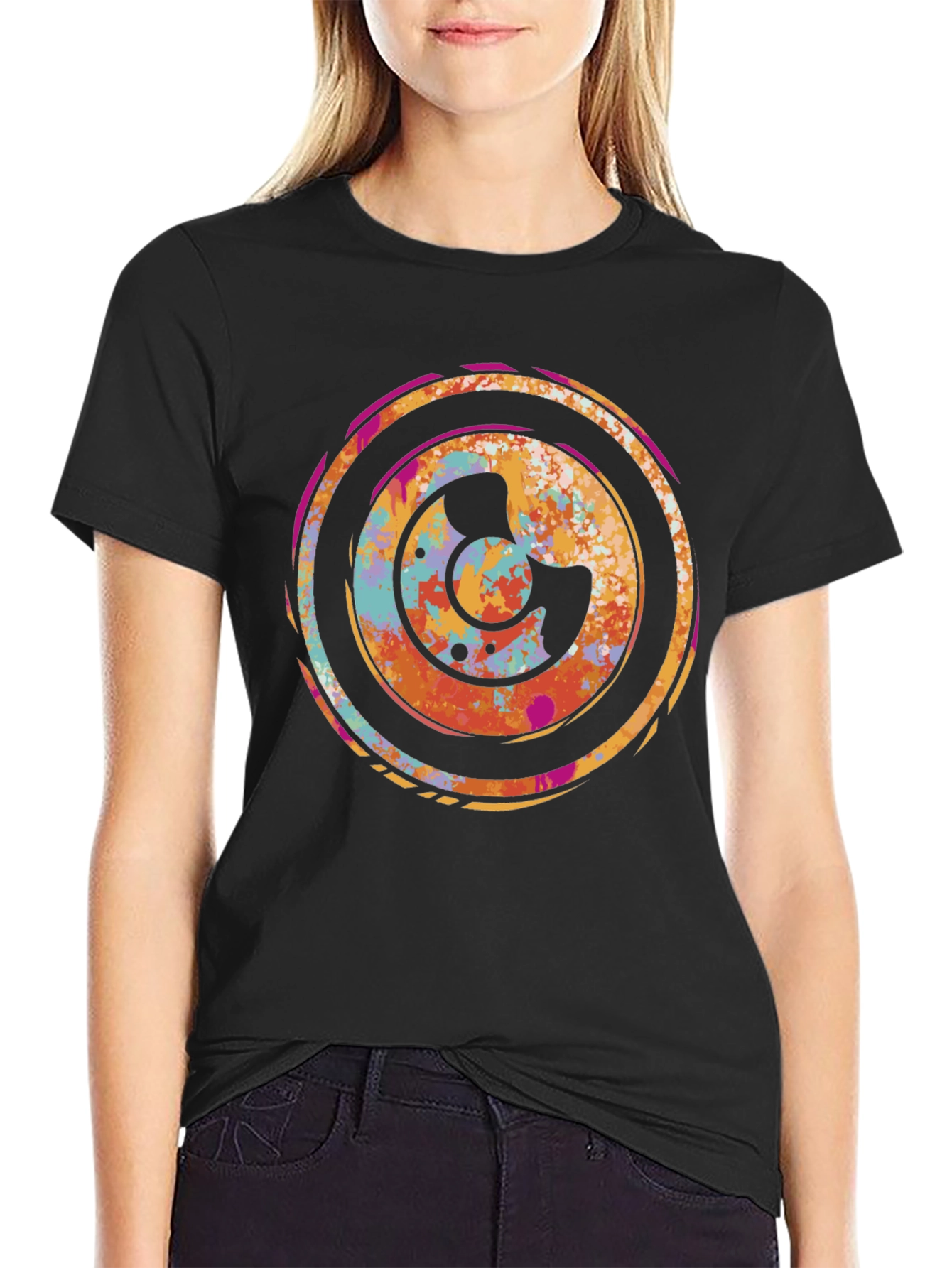 Black Abstract Circle Graphic Black T-Shirt view 2