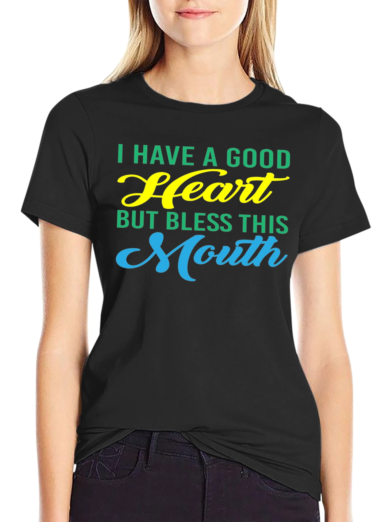 Black Good Heart Bless This Mouth Graphic Tee view 2