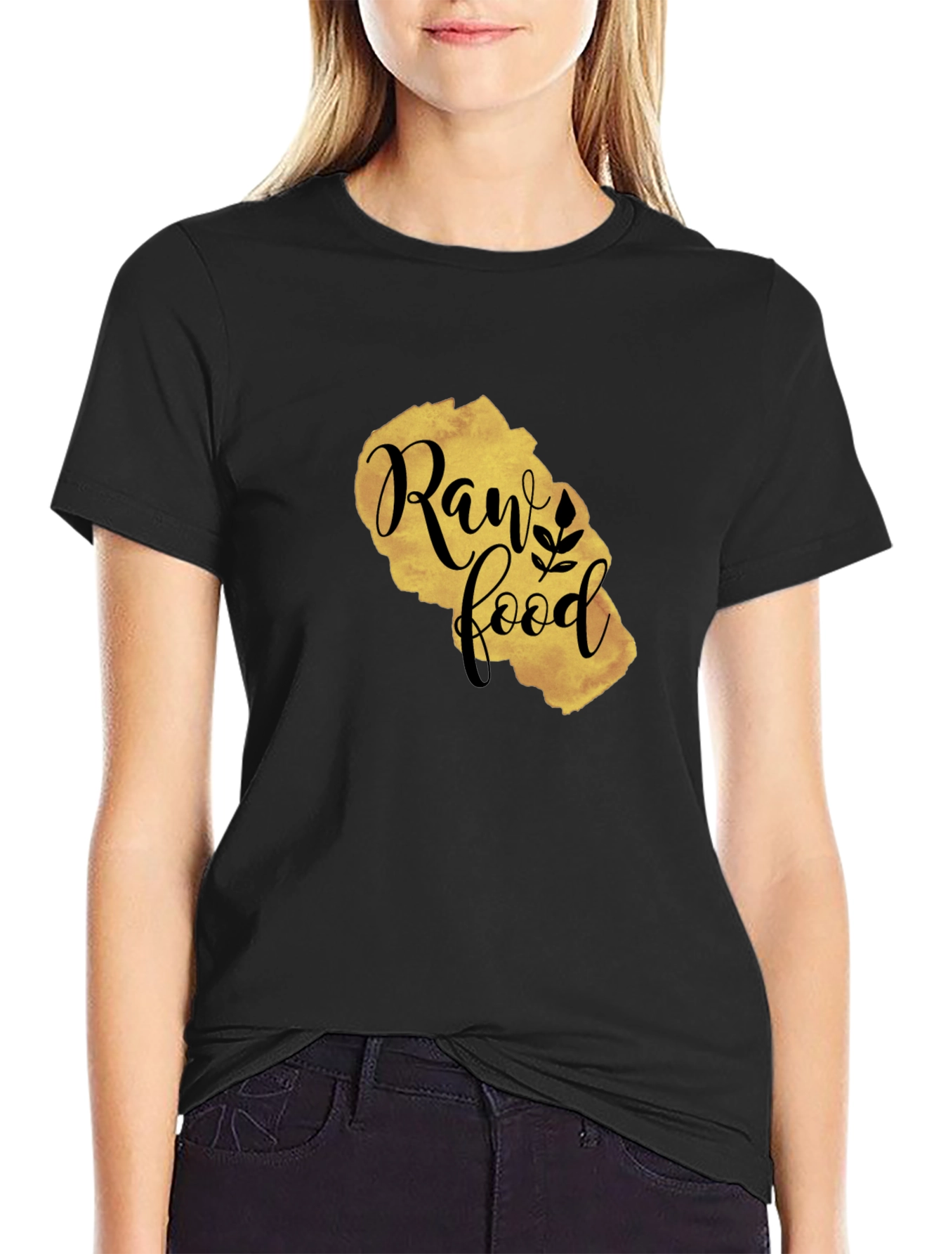 Raw Food Gold Print Black T-Shirt - 2