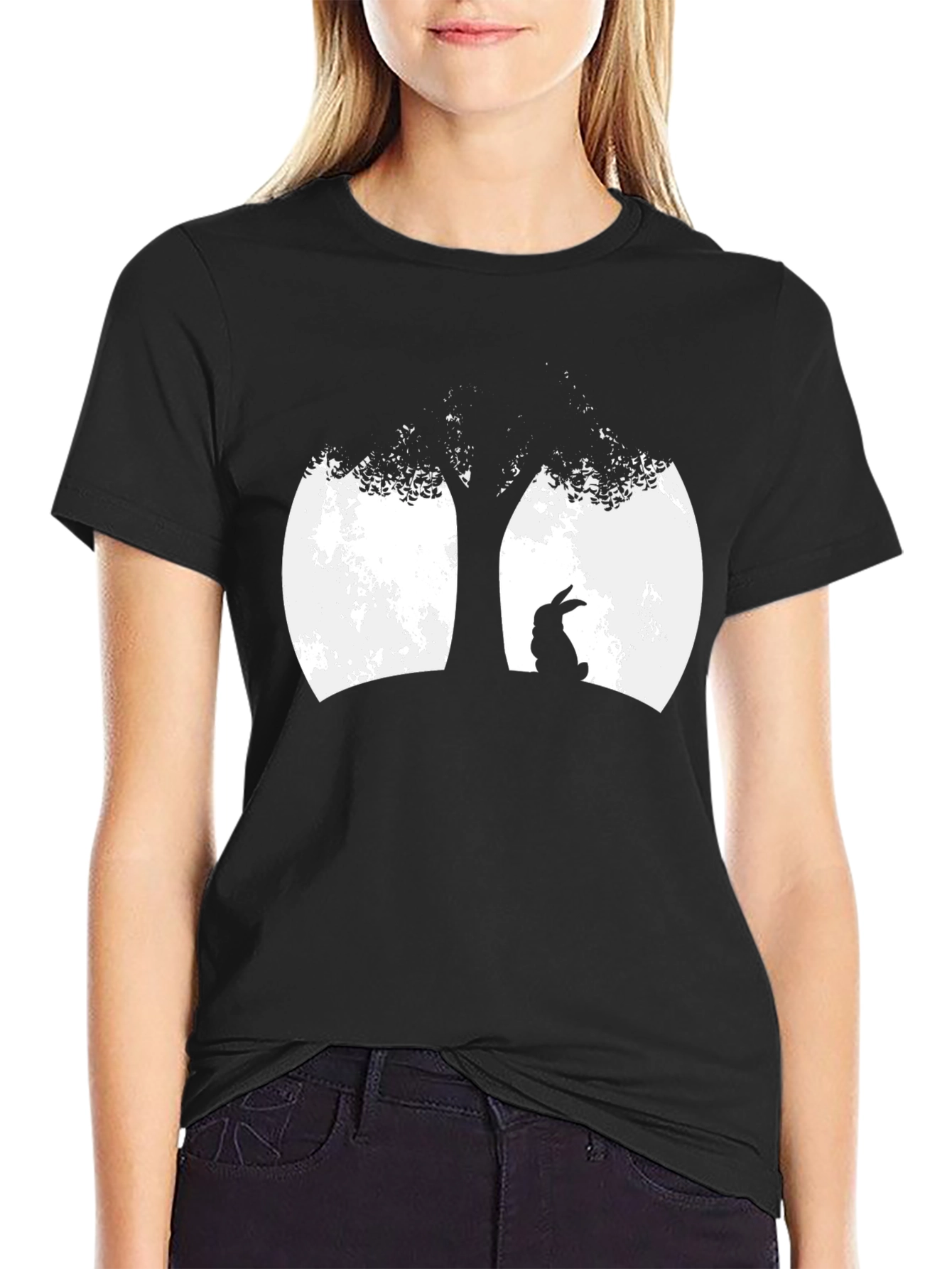 Black Rabbit Tree Silhouette T-Shirt view 2