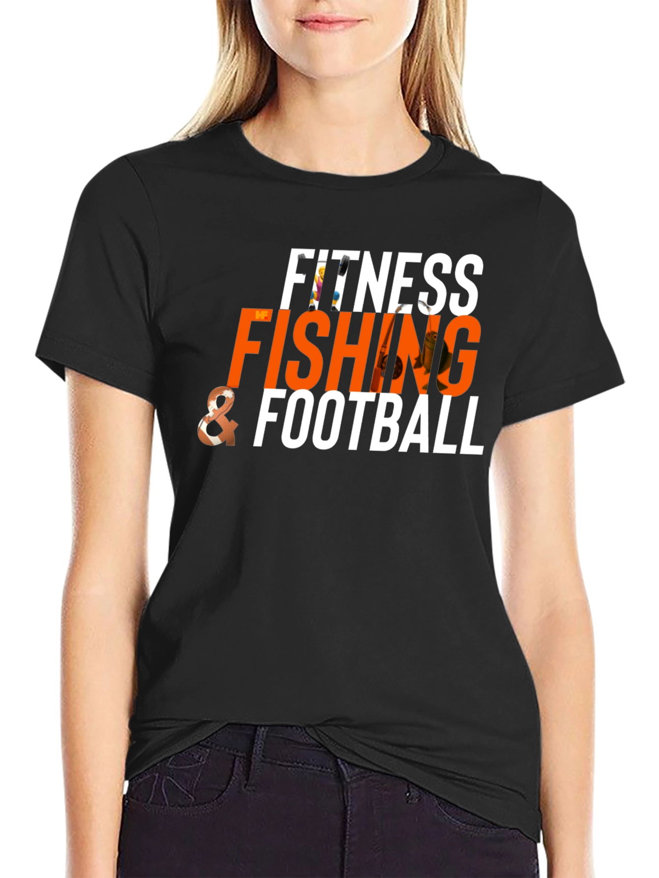 Black Fitness Fishing & Football Graphic Tee view 2