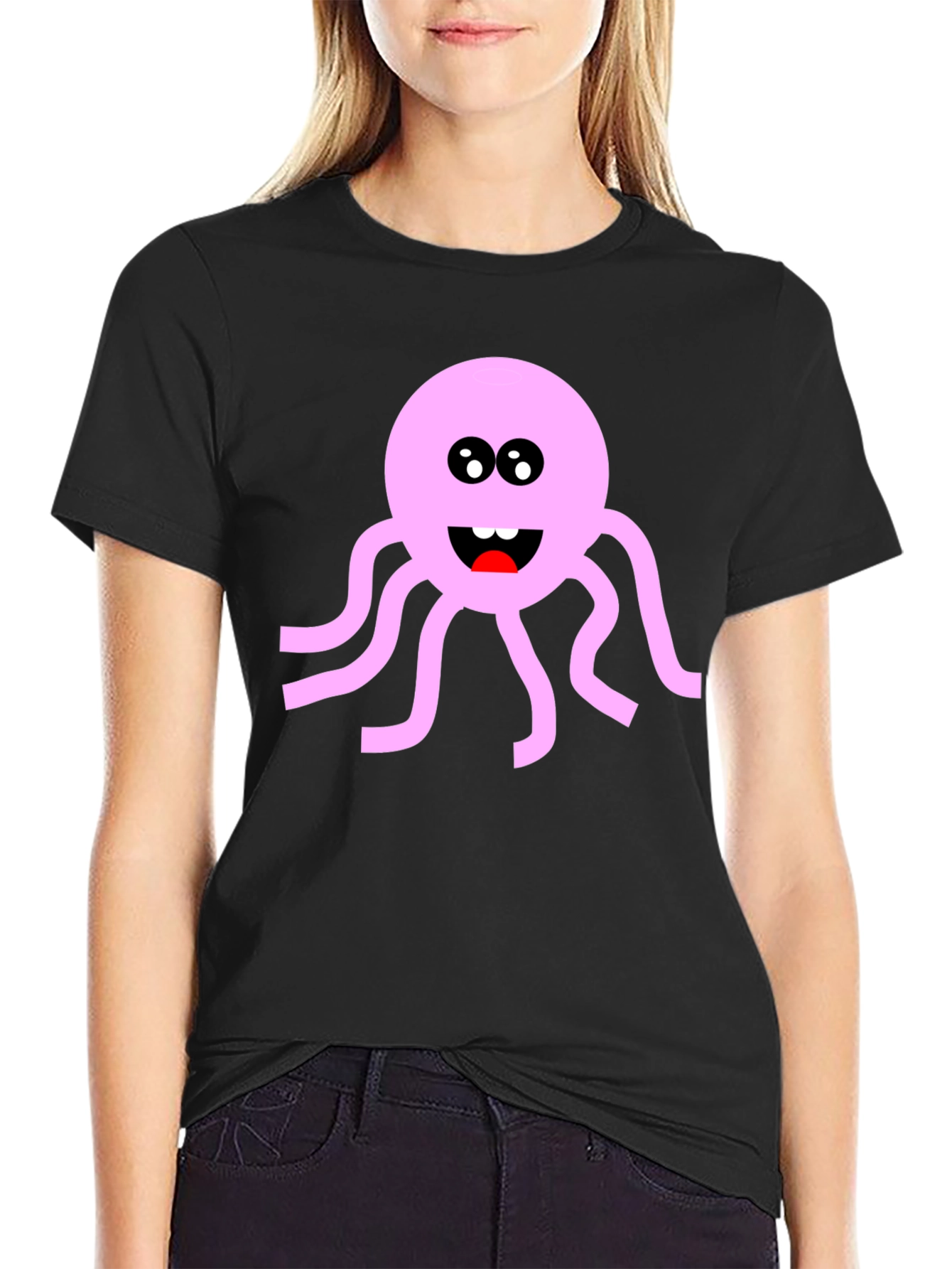 Black Pink Octopus Graphic T-Shirt - Fun & Unique! view 2