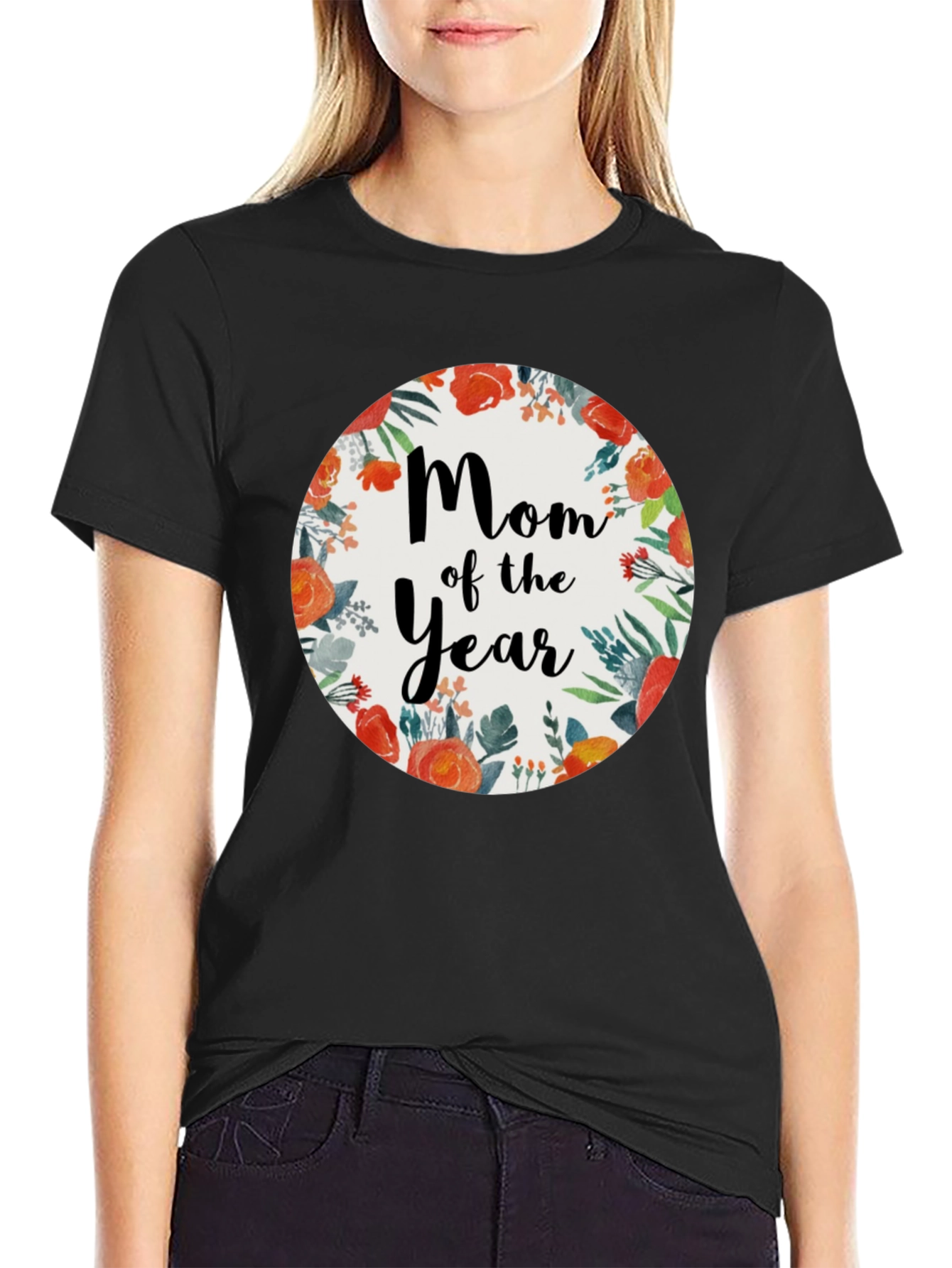 Black Mom of the Year Floral T-Shirt view 2