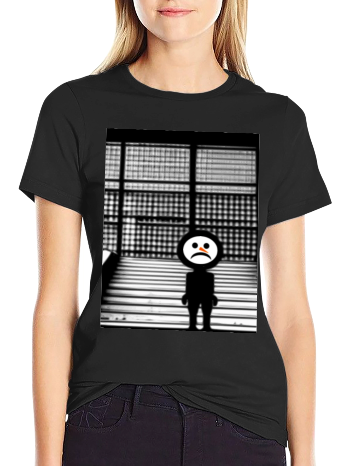 Black Sad Robot Graphic Black T-Shirt view 2