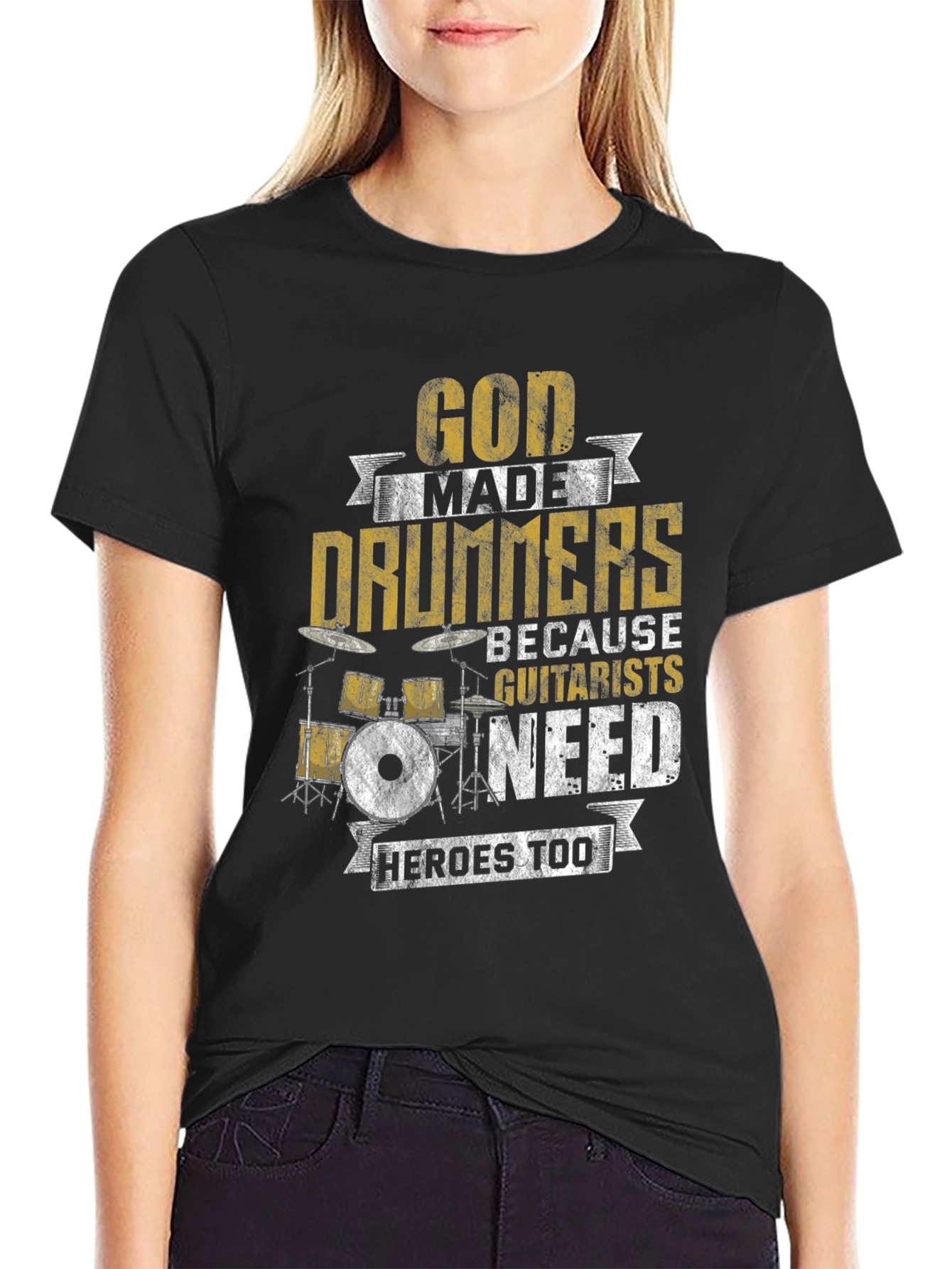 Black God Made Drummers T-Shirt - Musician Humor Tee view 2