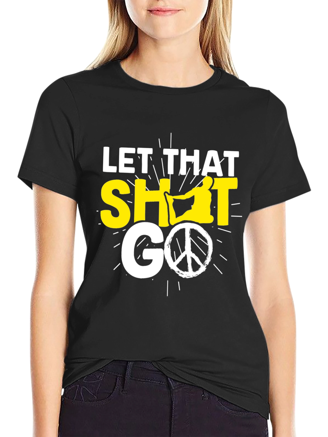 Black Let That Shit Go T-Shirt, Yoga & Peace Sign view 2