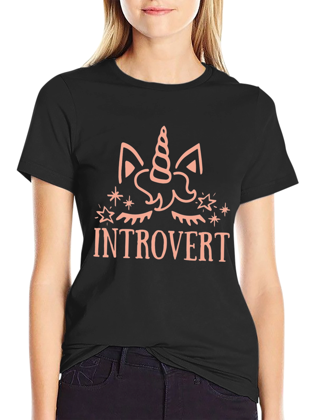 Black Introvert Unicorn Graphic T-Shirt view 2
