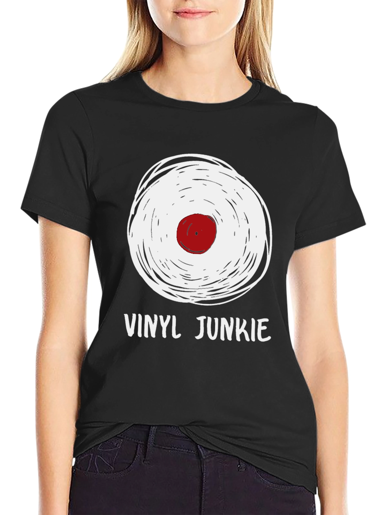 Black Vinyl Junkie Graphic Tee - Music Lover T-Shirt view 2