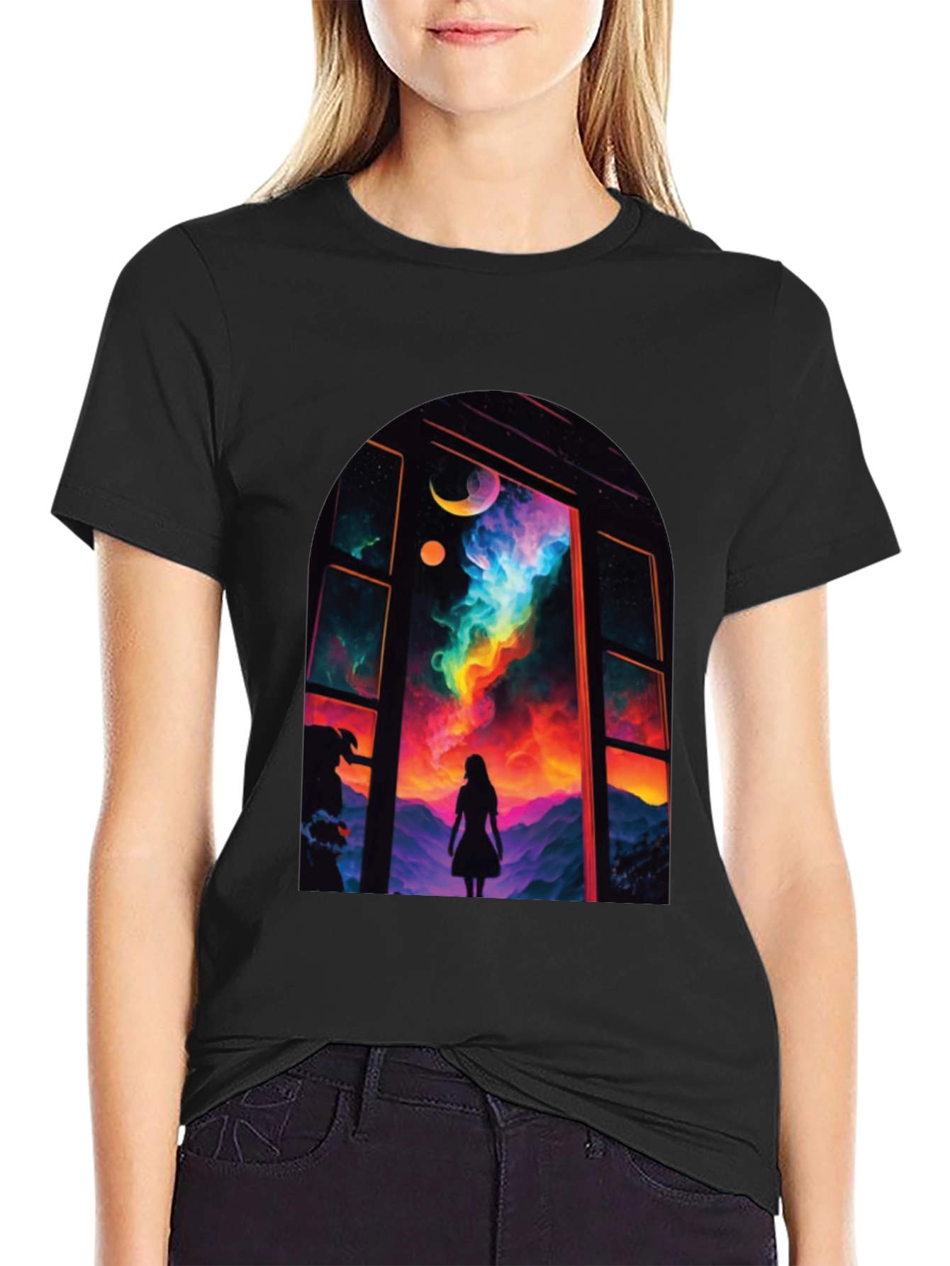 Black Cosmic Window Graphic Tee - Black Cotton Blend view 2
