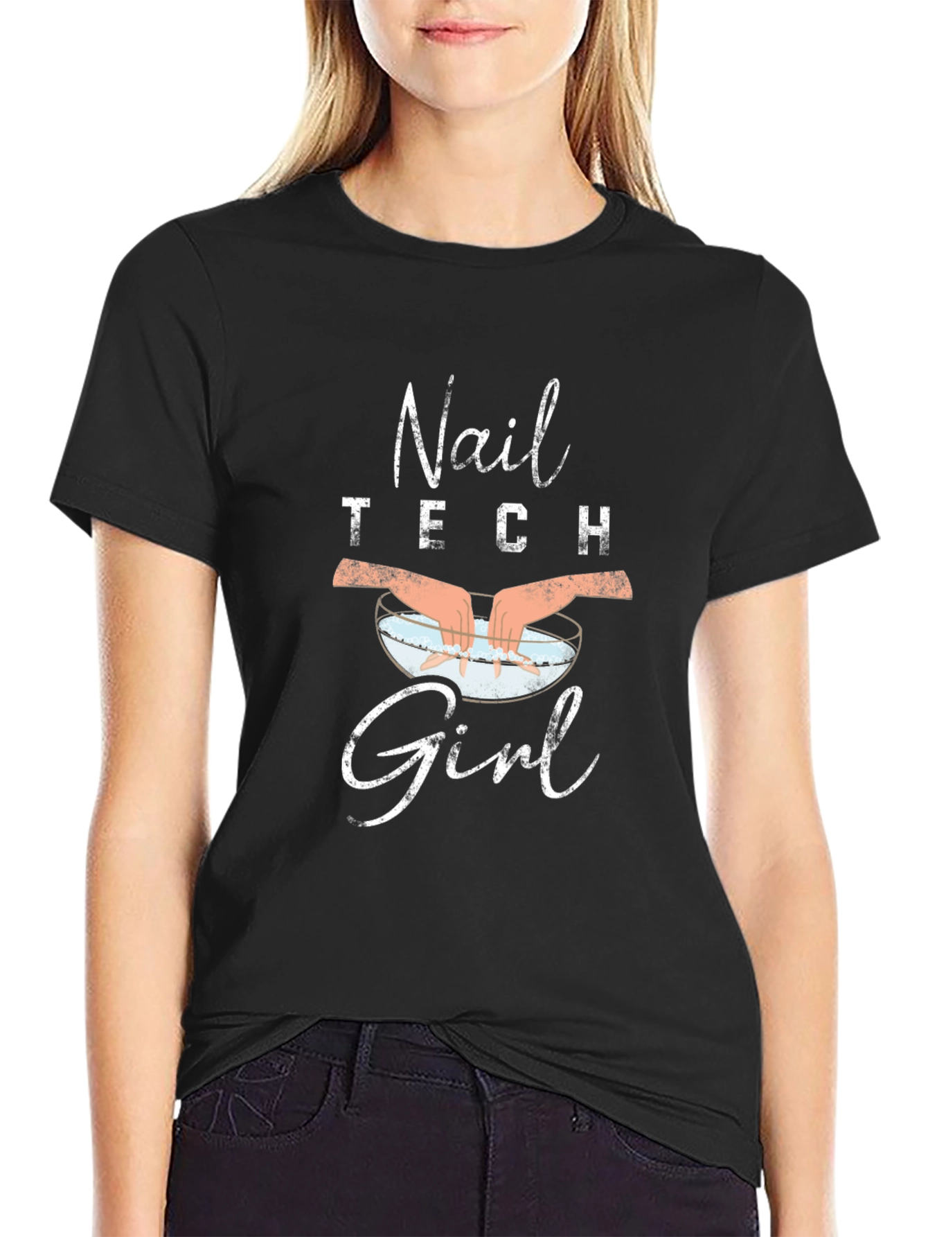 Black Nail Tech Girl Black T-Shirt - Salon Apparel view 2