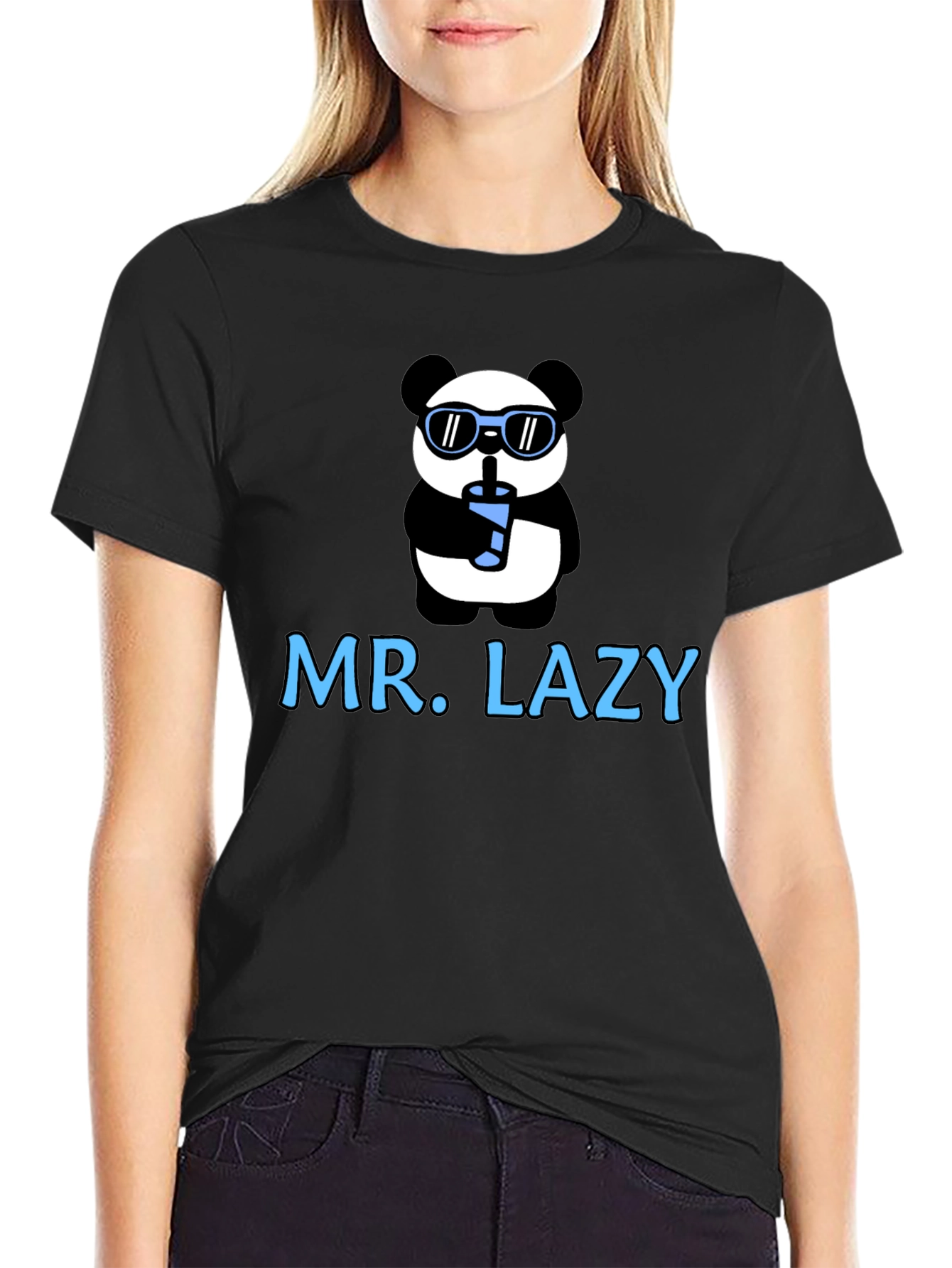 Black Mr. Lazy Panda Graphic T-Shirt view 2