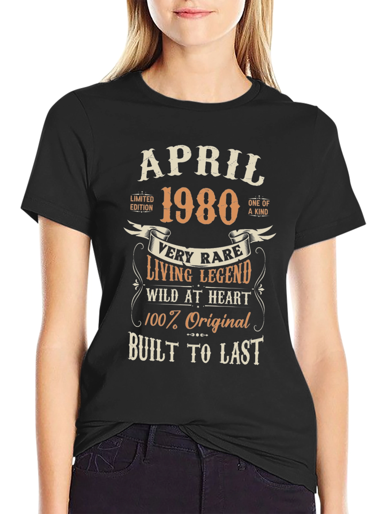 Black April 1980 Limited Edition Birthday T-Shirt view 2
